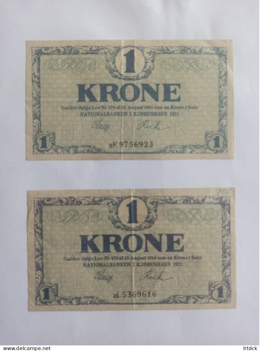 Danemark 2 Billets 1 Krone 1921 - Dänemark