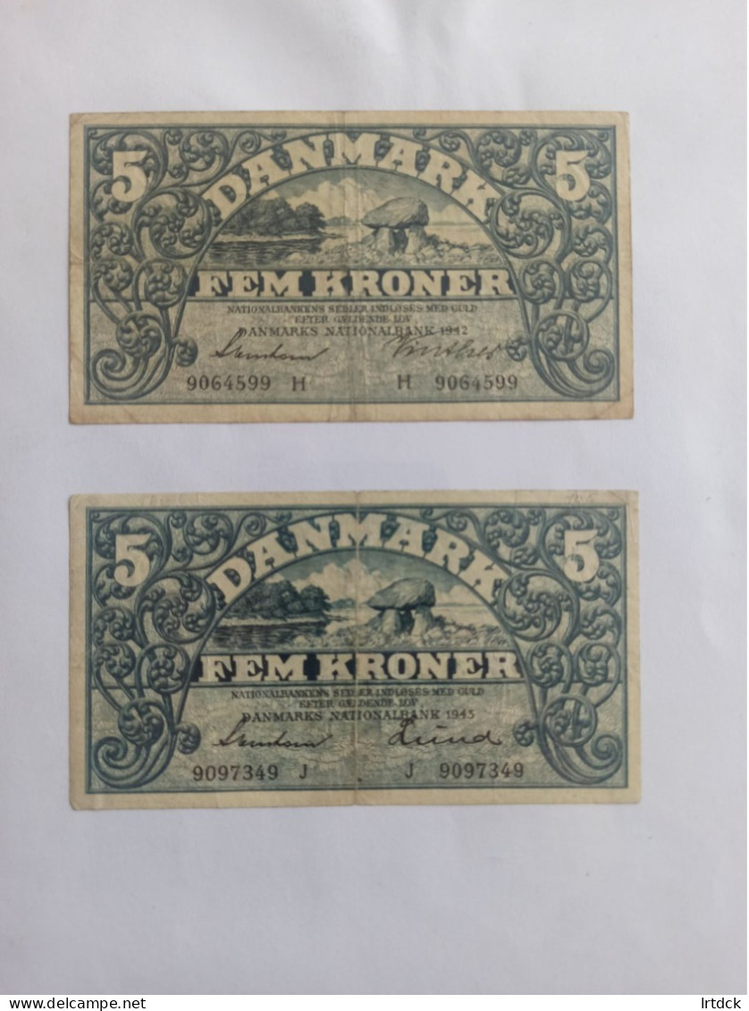 Danemark 2 Billets 5 Kroner  1942 1943 - Denmark