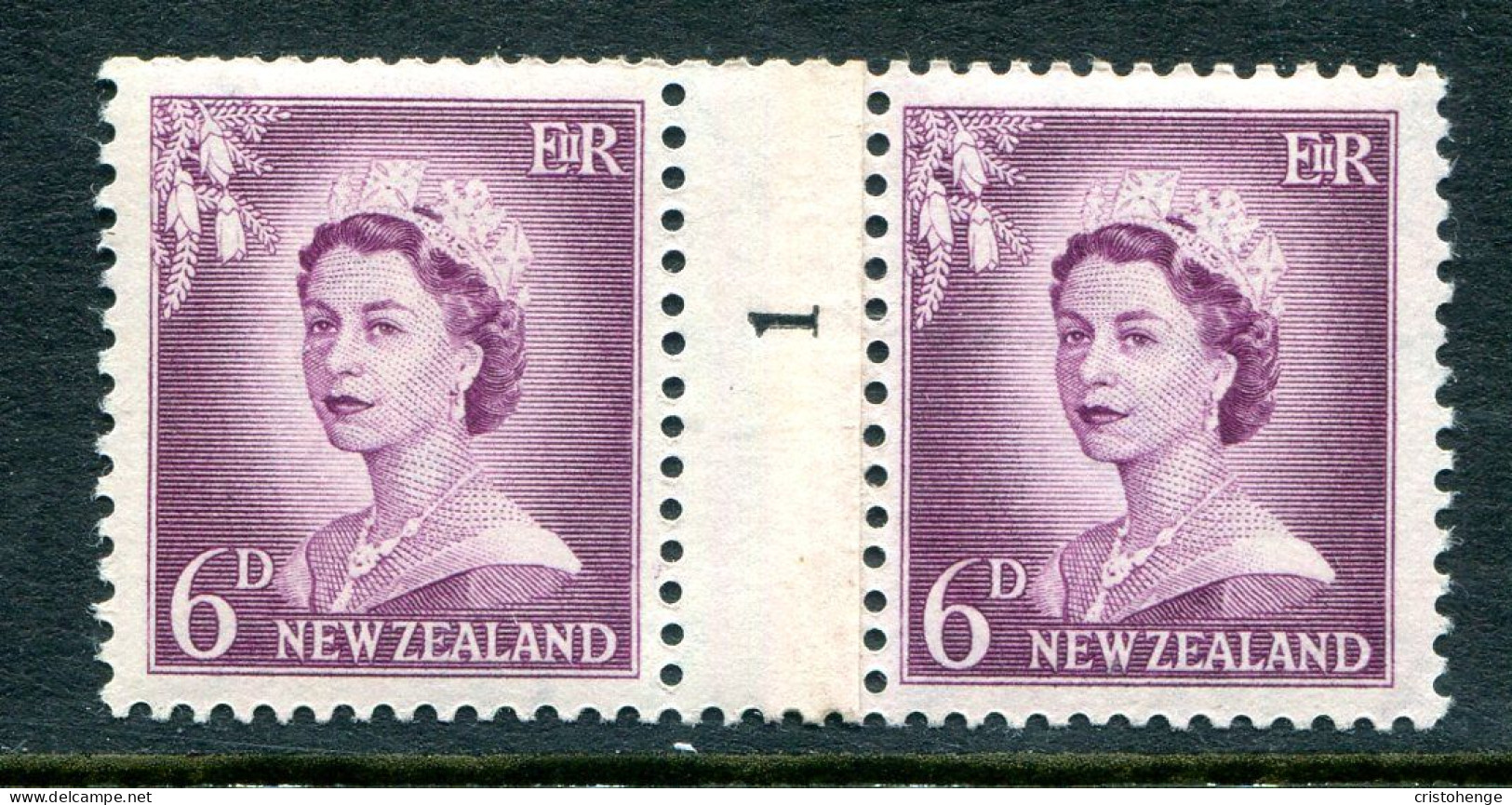 New Zealand 1955-59 QEII Large Figure Definitives - Coil Pairs - 6d Mauve - No. 1 - LHM - Ungebraucht