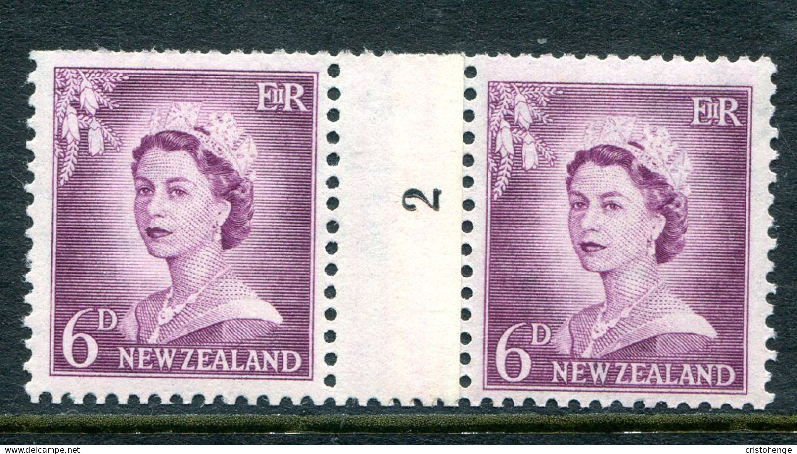 New Zealand 1955-59 QEII Large Figure Definitives - Coil Pairs - 6d Mauve - No. 2 - LHM - Ungebraucht