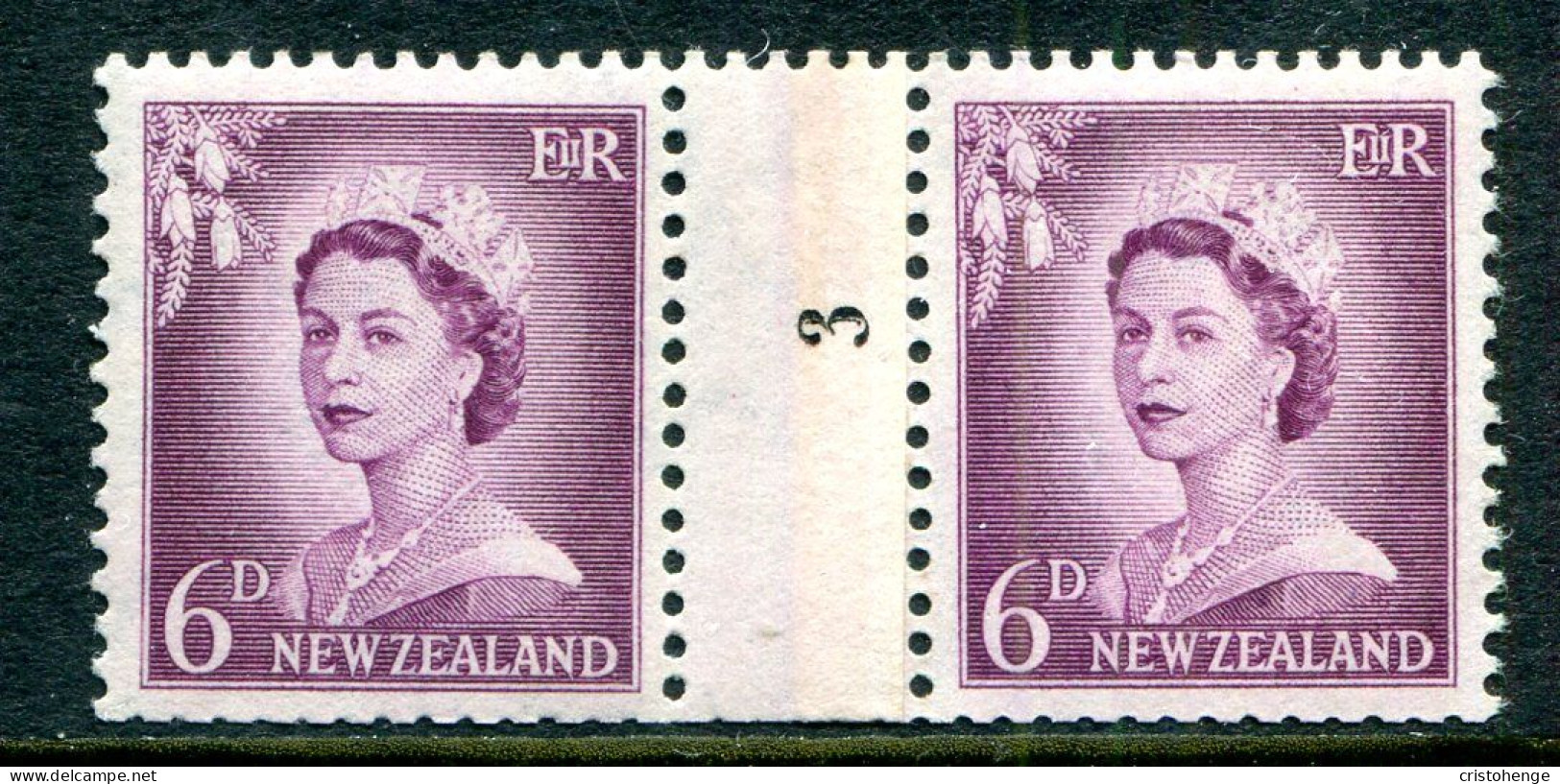 New Zealand 1955-59 QEII Large Figure Definitives - Coil Pairs - 6d Mauve - No. 3 - LHM - Ungebraucht