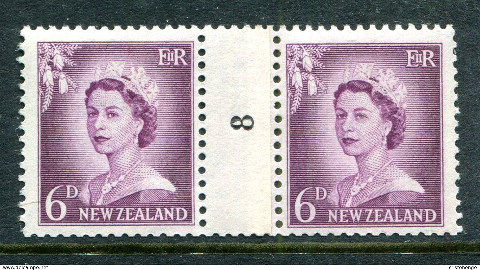 New Zealand 1955-59 QEII Large Figure Definitives - Coil Pairs - 6d Mauve - No. 8 - LHM - Neufs