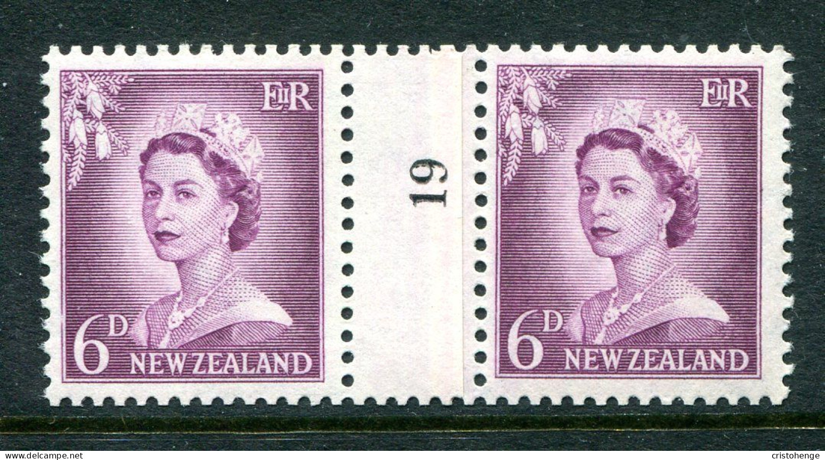 New Zealand 1955-59 QEII Large Figure Definitives - Coil Pairs - 6d Mauve - No. 19 - LHM - Nuevos