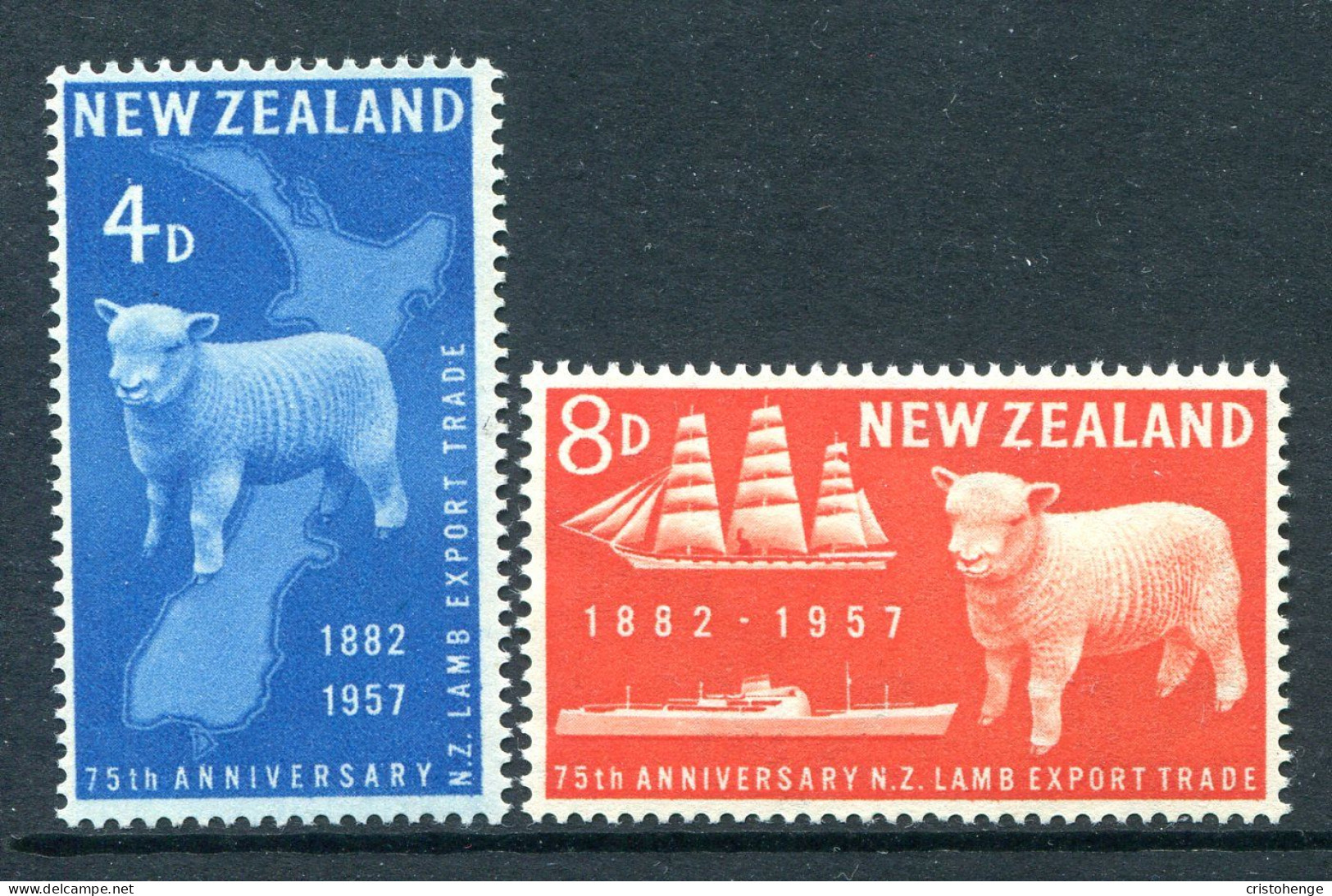 New Zealand 1957 75th Anniversary Of First Export Of New Zealand Lamb Set HM (SG 758-759) - Neufs