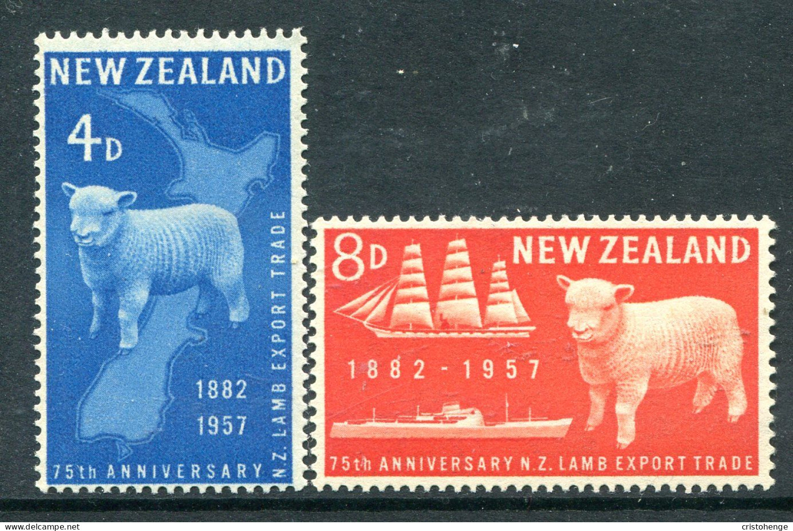 New Zealand 1957 75th Anniversary Of First Export Of New Zealand Lamb Set HM (SG 758-759) - Ongebruikt