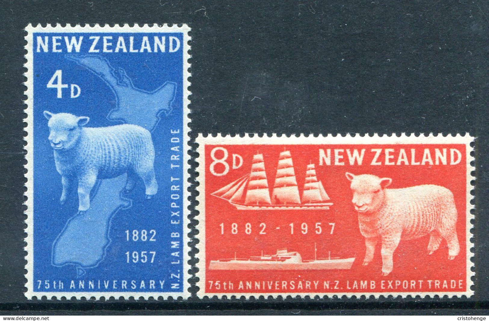 New Zealand 1957 75th Anniversary Of First Export Of New Zealand Lamb Set HM (SG 758-759) - Ungebraucht