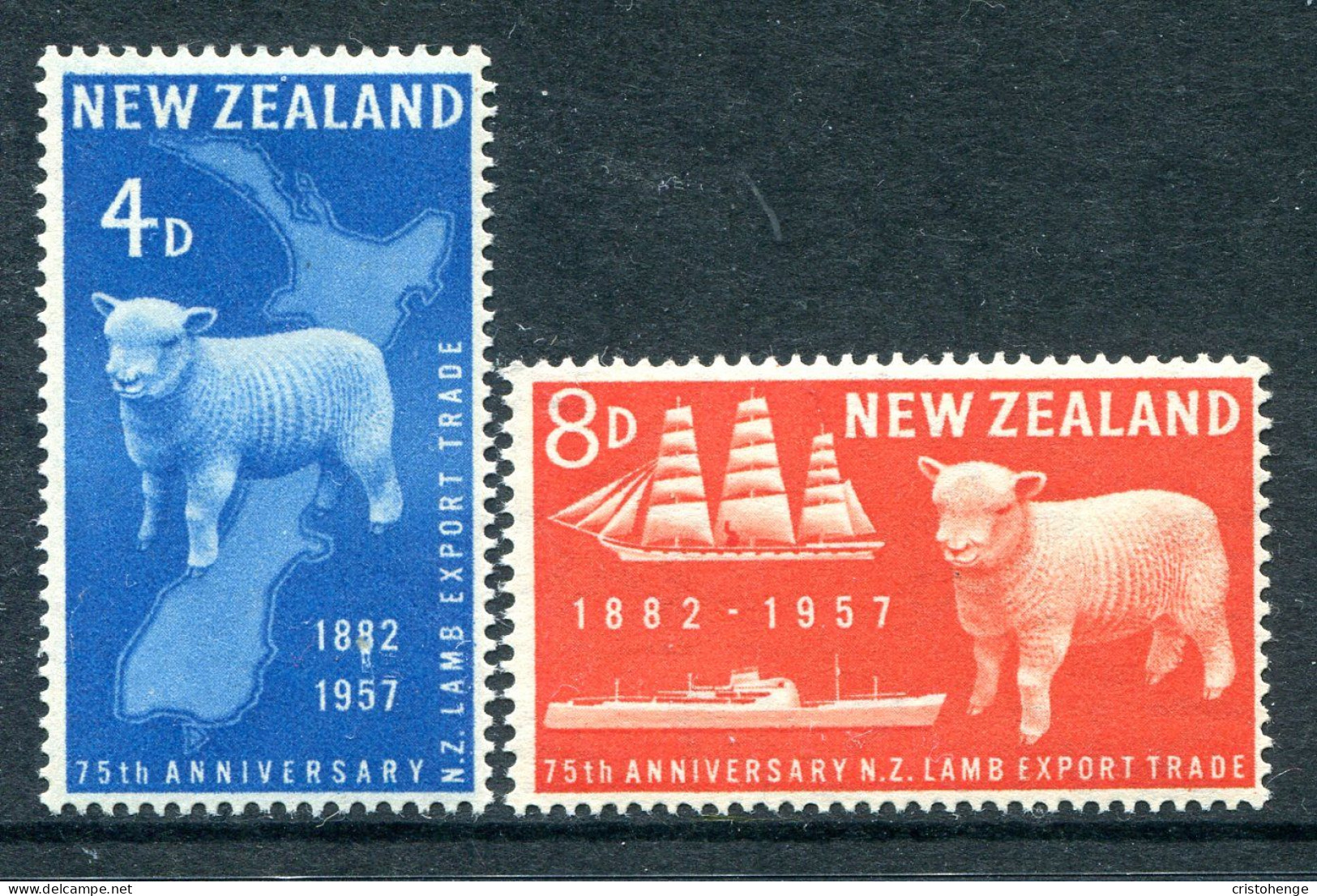 New Zealand 1957 75th Anniversary Of First Export Of New Zealand Lamb Set HM (SG 758-759) - Nuovi