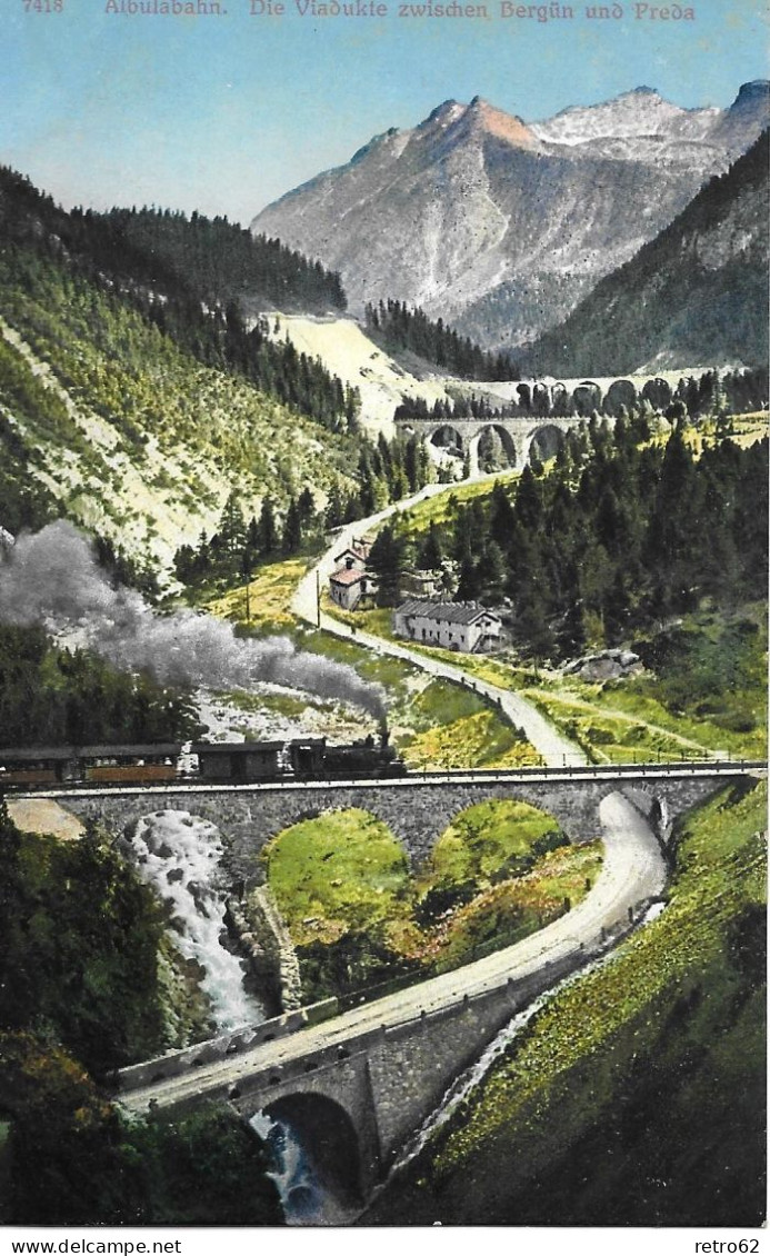 ALBULABAHN ► Dampfzug Unterwegs Zwischen Bergün Und Preda, Ca.1915 - Bergün/Bravuogn