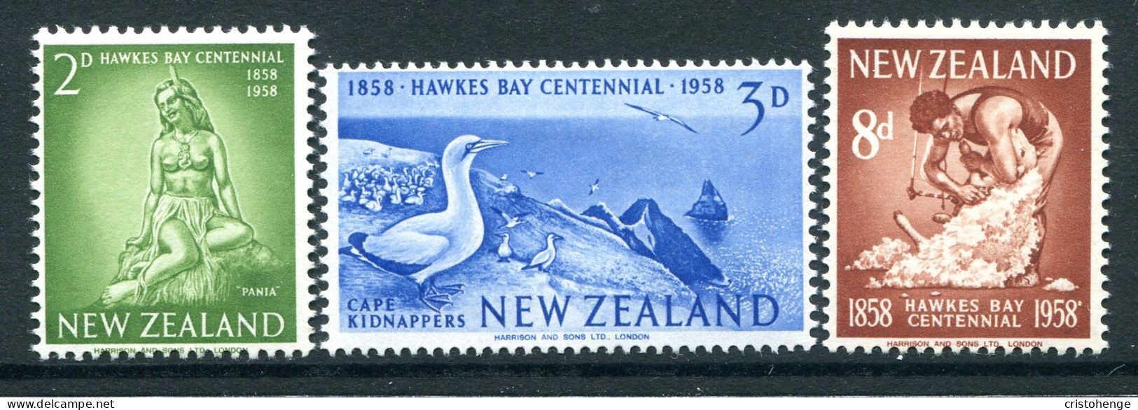 New Zealand 1958 Centenary Of Hawkes Bay Province Set HM (SG 768-770) - Unused Stamps