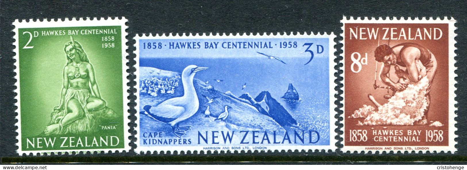 New Zealand 1958 Centenary Of Hawkes Bay Province Set HM (SG 768-770) - Unused Stamps