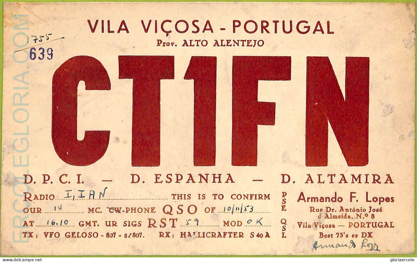 Ad3624 - PORTUGAL - RADIO FREQUENCY CARD  - PORTO - 1954 - Radio