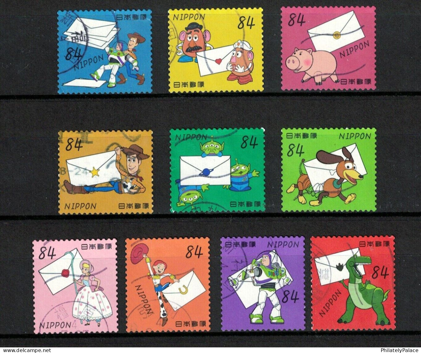 JAPAN 2022 DISNEY PIXAR TOY STORY MOVIE 84 YEN COMP. SET OF 10 STAMPS DOG.PIG,ALIEN,DINOSAUR, USED (**) - Used Stamps