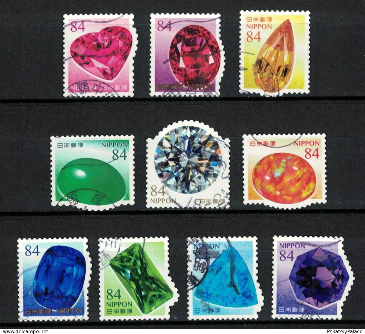 JAPAN 2022 GEMS & MINERALS 84 YEN COMP. SET OF 10 STAMPS IN FINE USED (**) - Used Stamps