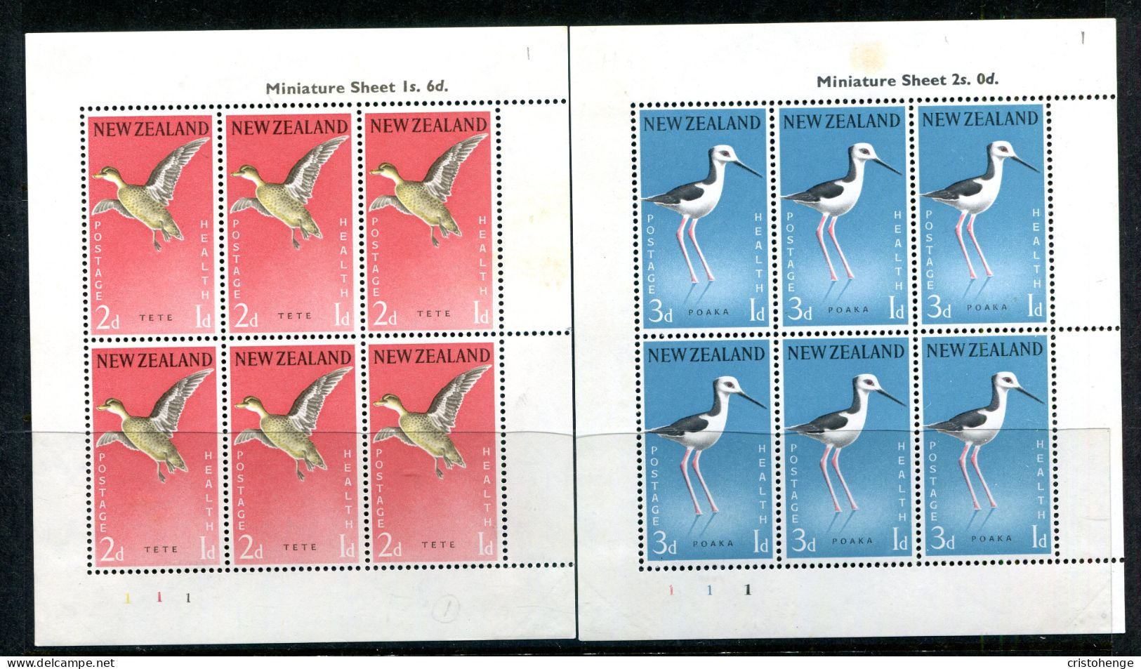 New Zealand 1959 Health - Birds MS Set Of 2 HM (SG MS777c) - Ongebruikt