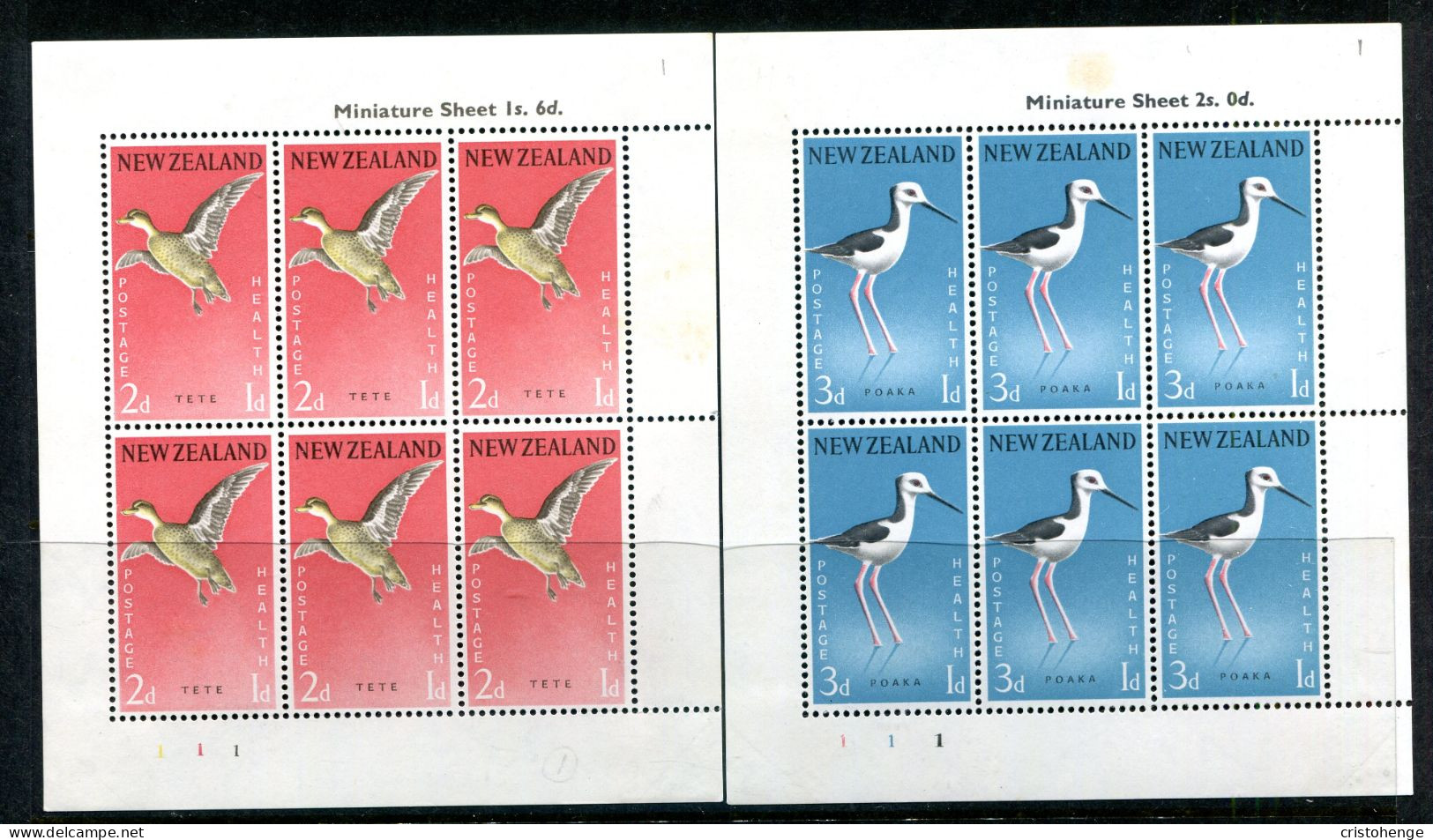 New Zealand 1959 Health - Birds MS Set Of 2 HM (SG MS777c) - Nuevos