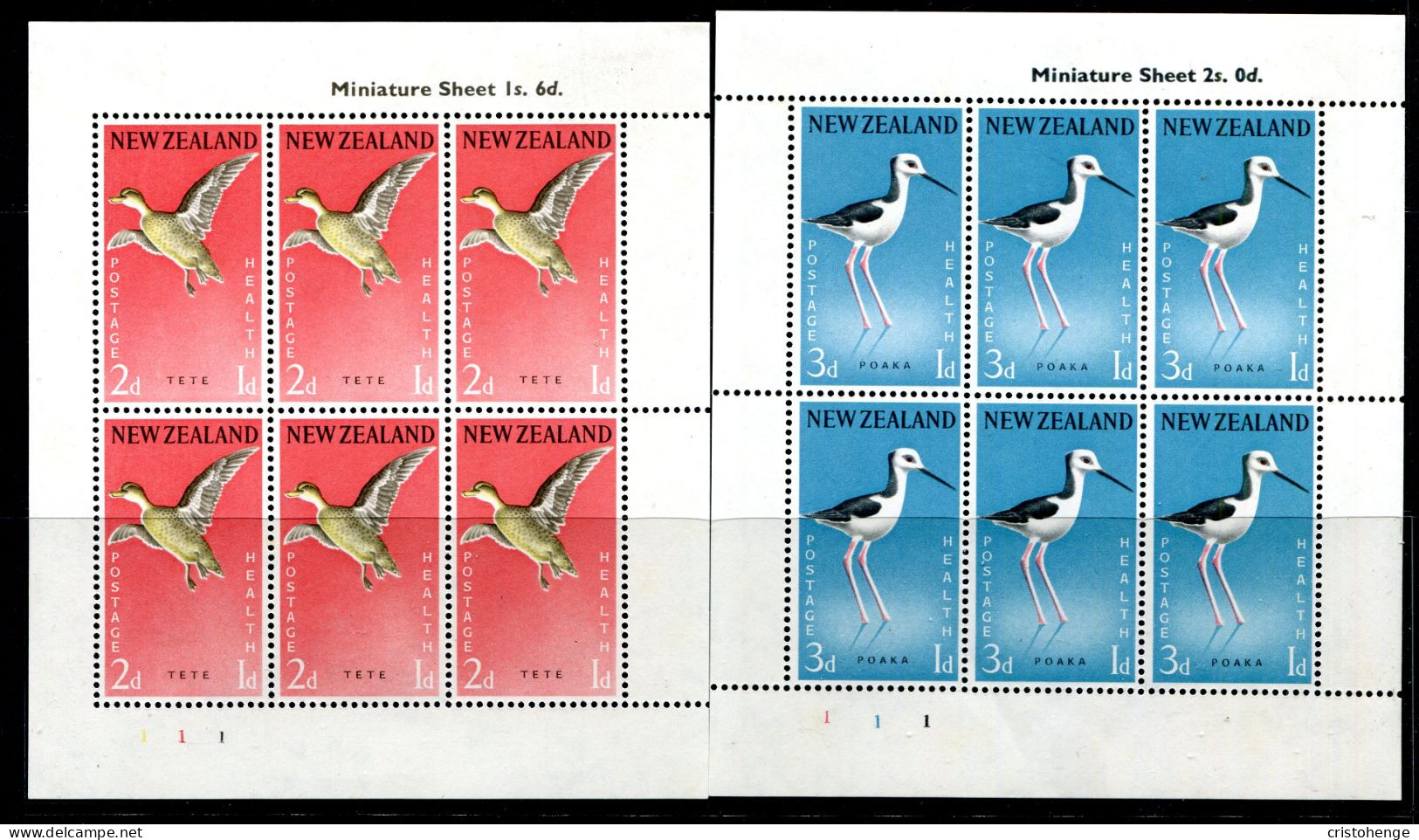 New Zealand 1959 Health - Birds MS Set Of 2 HM (SG MS777c) - Neufs