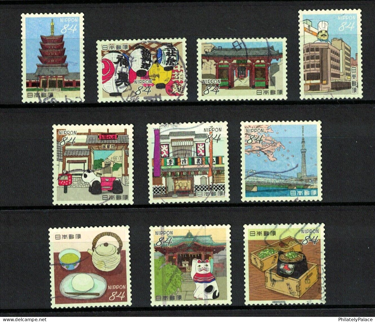 JAPAN 2022 EDO TOKYO SERIES PART II ASAKUSA 84 COMP. SET OF 10 STAMPS FINE USED (**) - Used Stamps