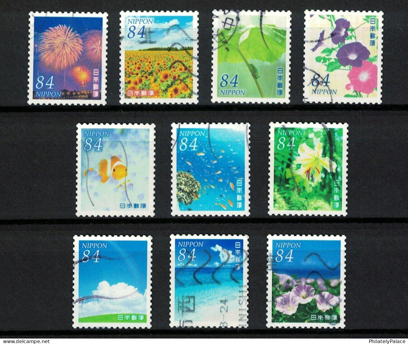 JAPAN 2022 SUMMER GREETINGS LANDSCAPES & CUSTOMS 84 YEN FLOWER, SUNFLOWER 10 STAMPS USED (**) - Gebruikt