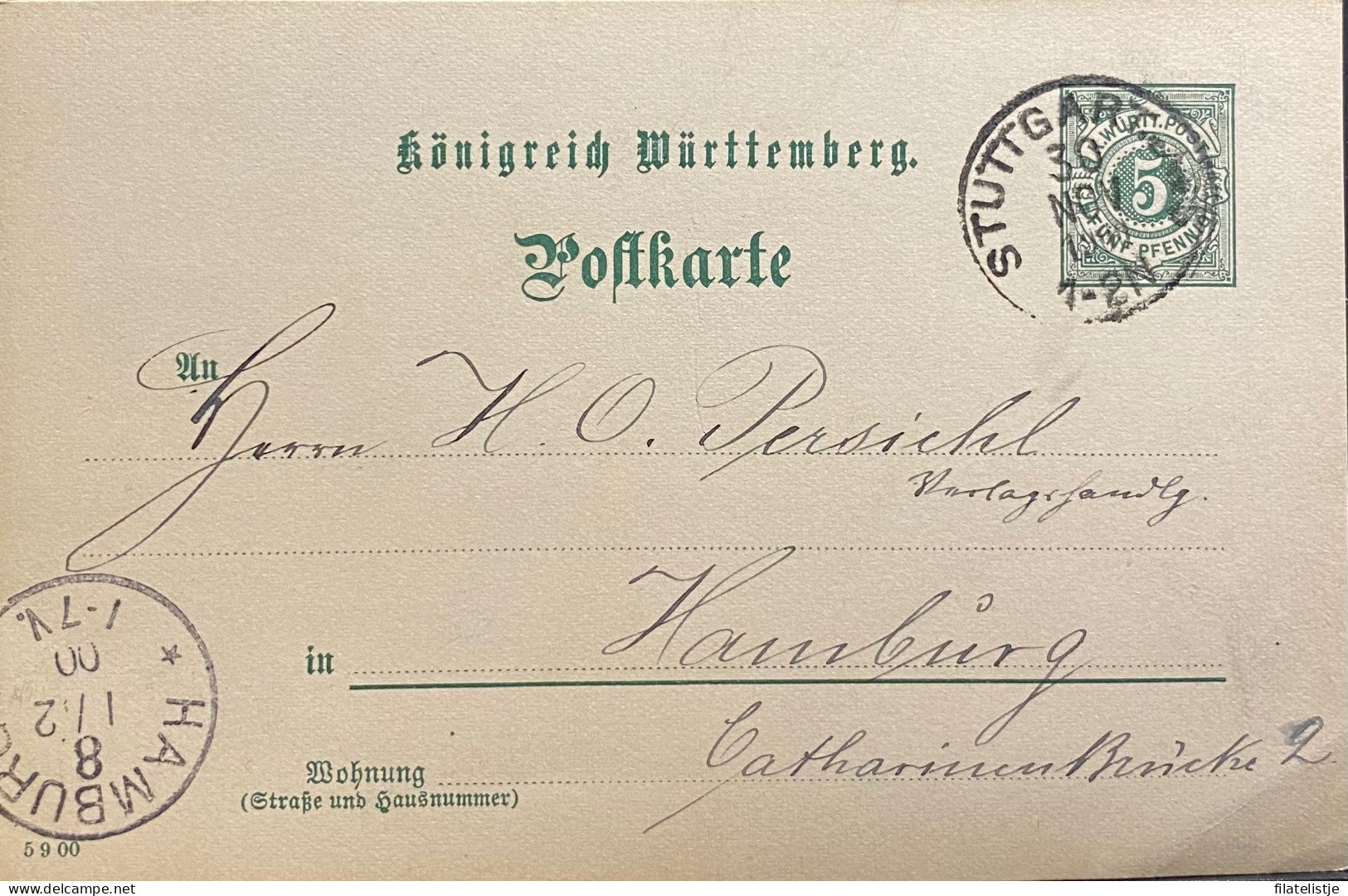 Postkaart Van Stuttgart Naar Hamburg 1900 - Sonstige & Ohne Zuordnung