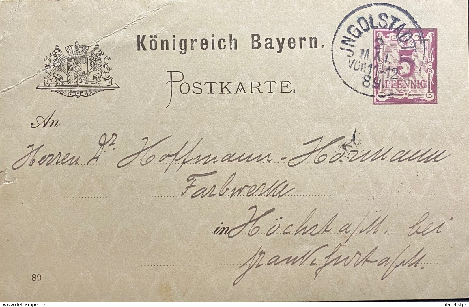 Postkaart Van Jungoldstadt Naar Hochst 1889 - Altri & Non Classificati