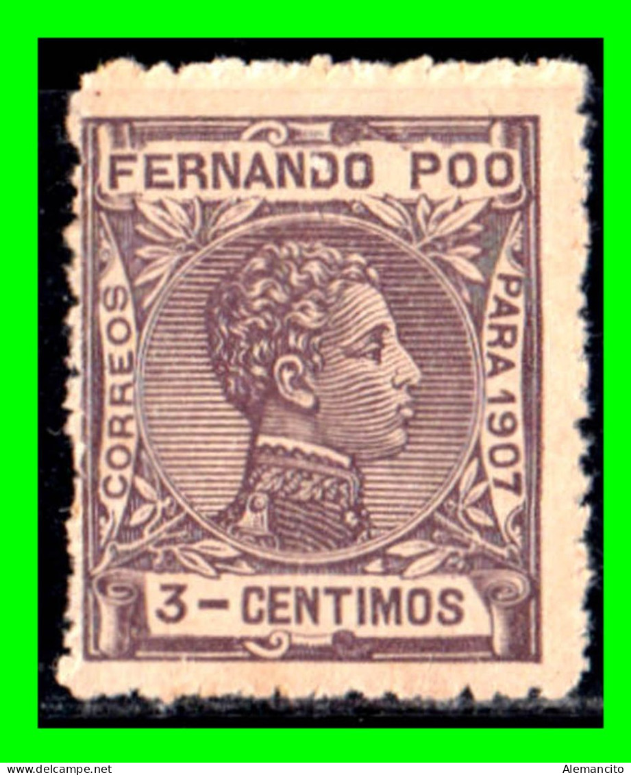 ESPAÑA COLONIAS ESPAÑOLAS FERNANDO POO 3 Cts. -1907 ALFONSO XIII . COLOR VIOLETA - Fernando Po