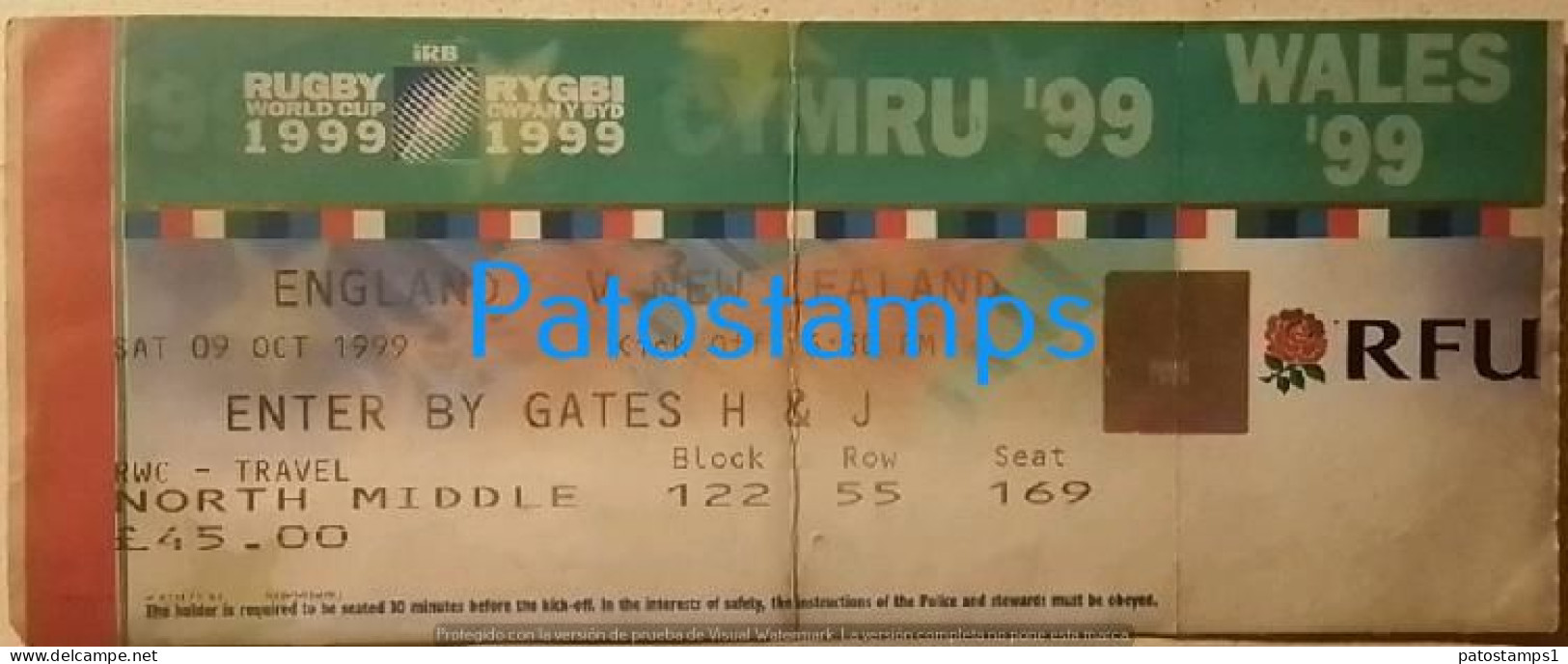 205278 SPORTS RUGBY WORLD CUP 1999 ENGLAND VS NEW ZEALAND TICKET ENTRADA NO POSTAL POSTCARD - Rugby