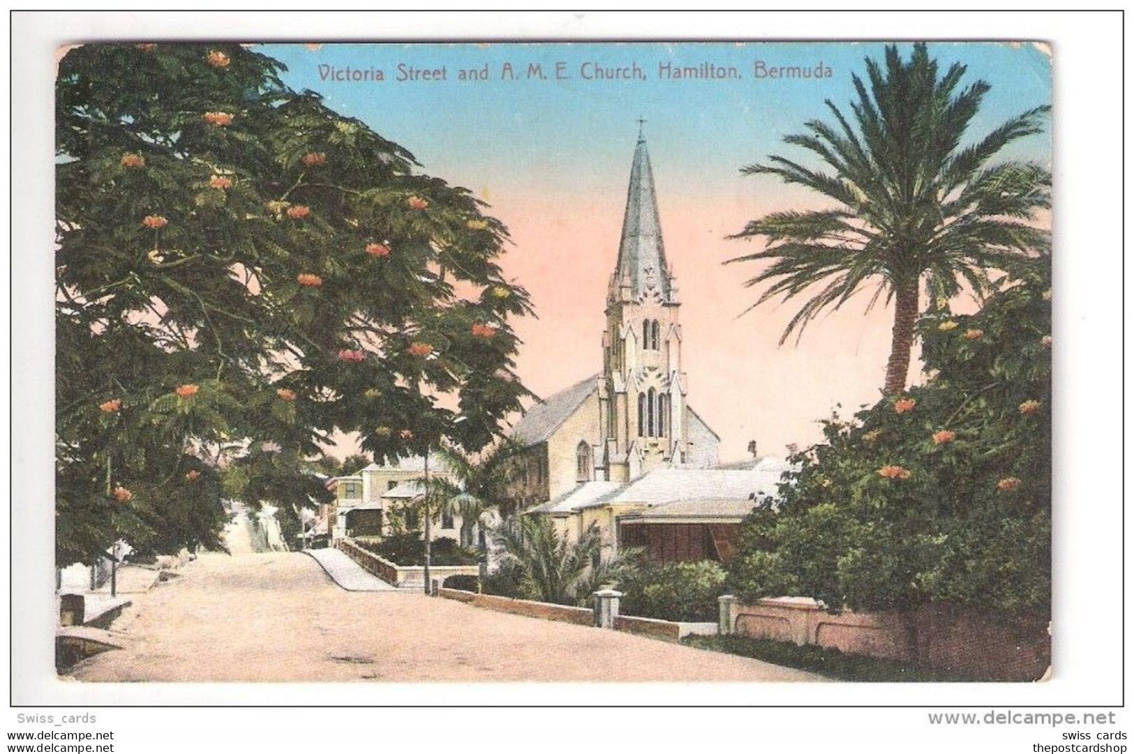 Hamilton Bermuda, General View Of The Victoria Street And A.M.E. Church Vintage Postcard - Bermuda