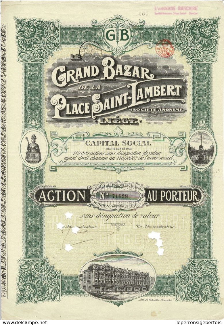 Titre De 1924 - Le Grand Bazar De La Place Saint-Lambert - Liège - - Textiel