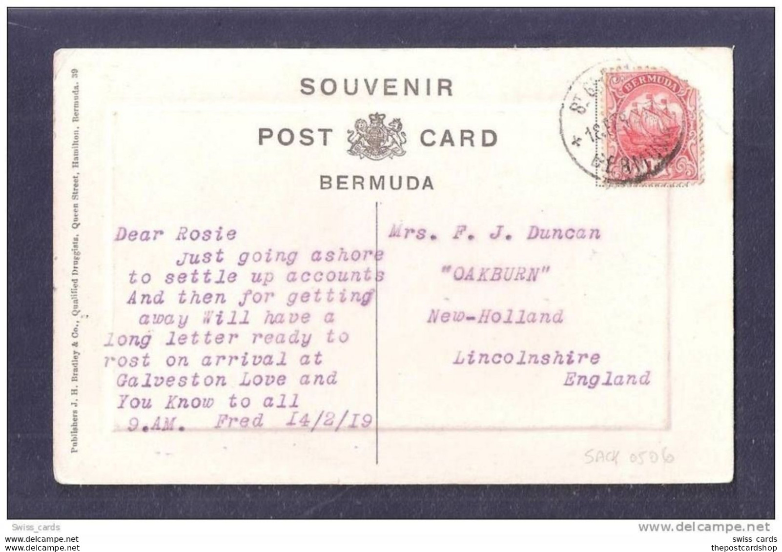 HARRINGTON SOUND Bermuda With A St Georges POSTMARK With Stamp Used 1919 INTERSTING TYPED MESSAGE - Bermudes