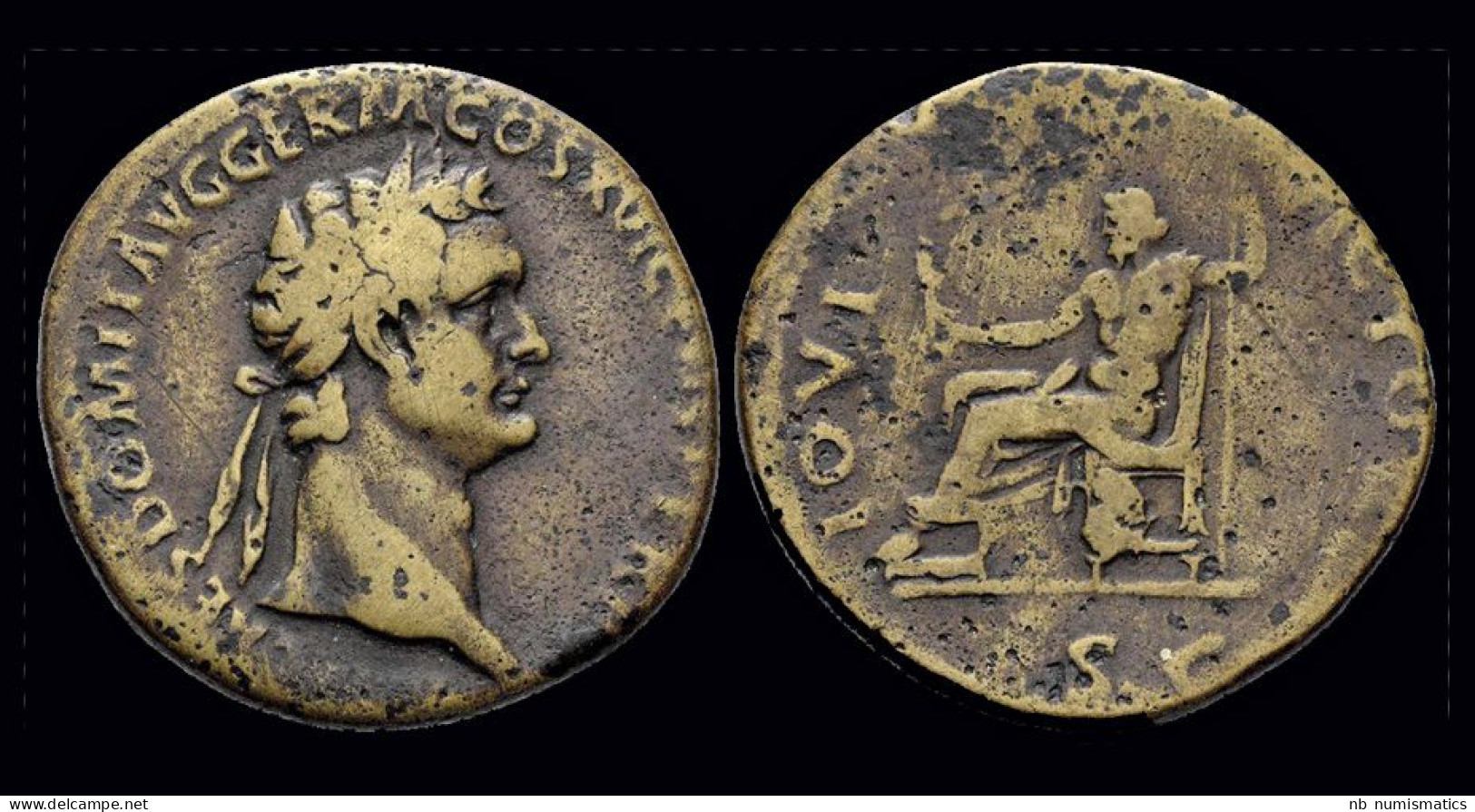 Domitian AE Sestertius Jupiter Seated Left On Throne - Les Flaviens (69 à 96)