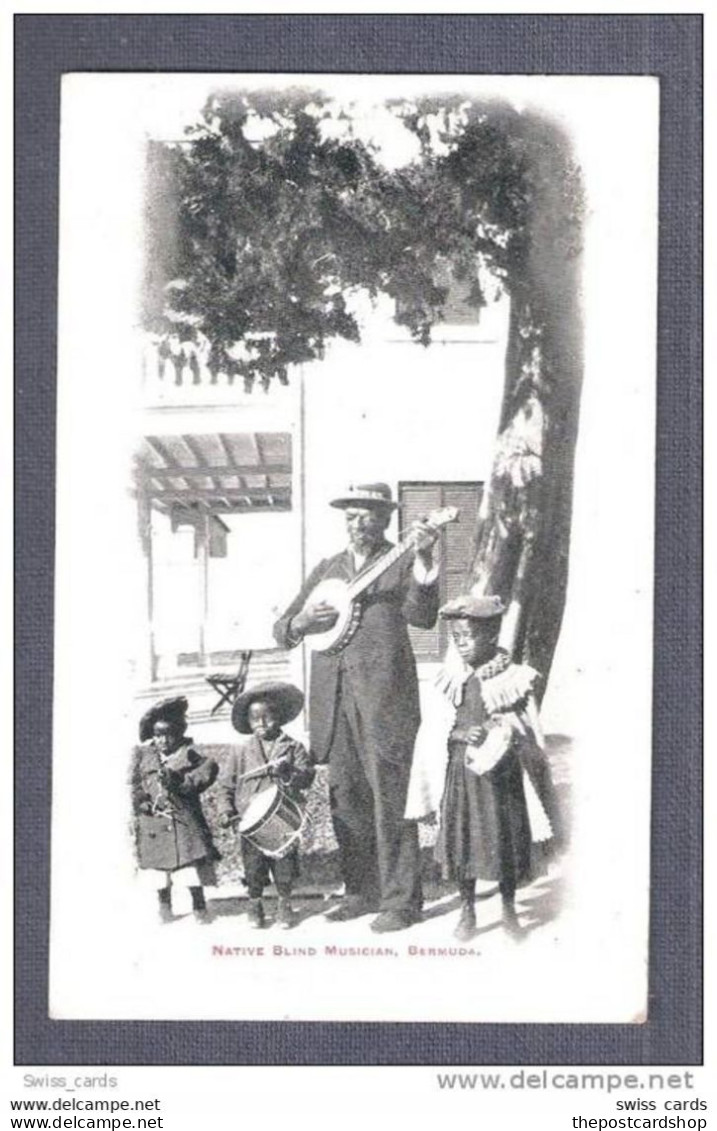 Blind Black Colored Coloured BLACK Musician And His Children Banjo Bermuda Unused - Bermudes