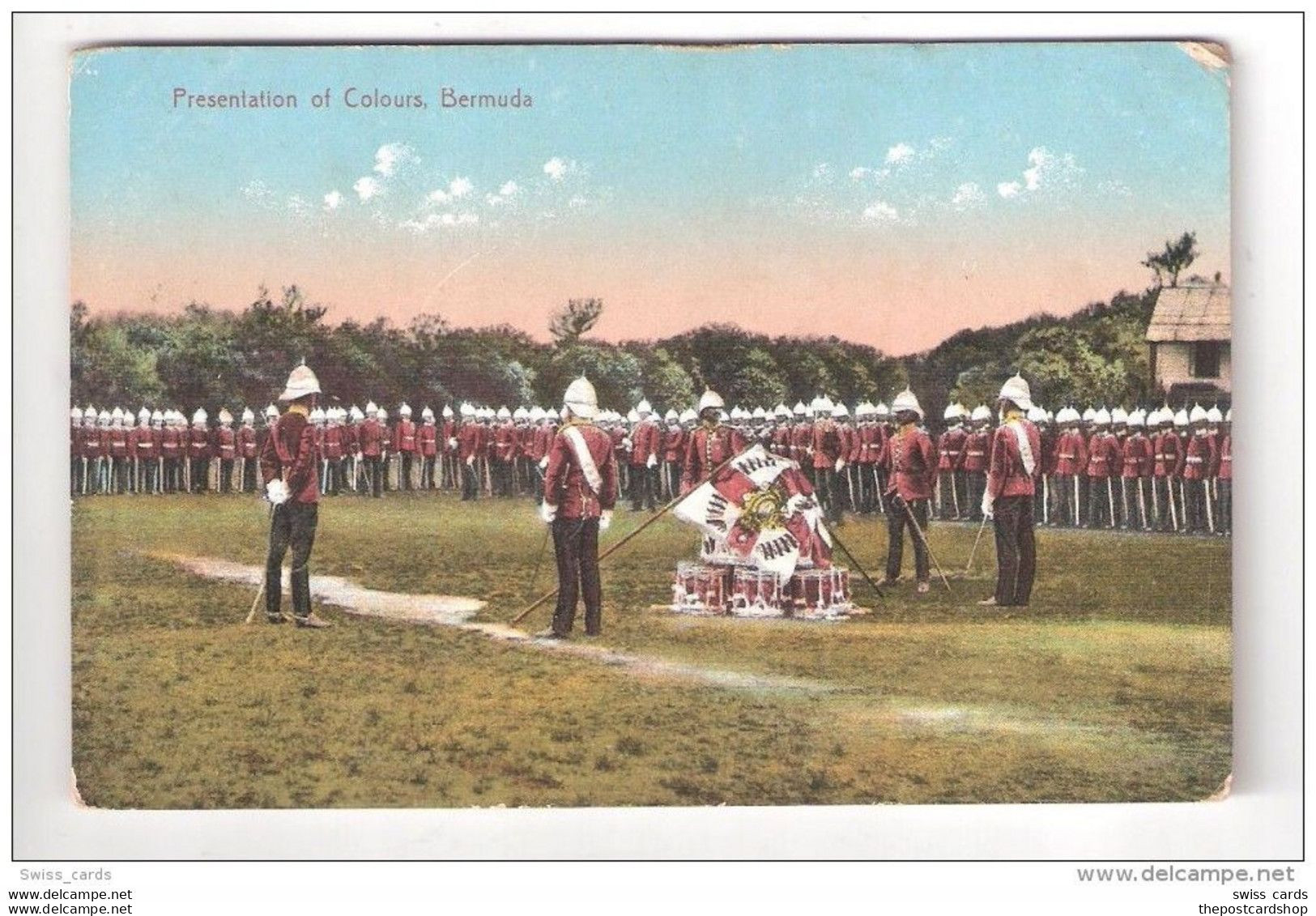 Bermuda Presentation Of Colours Unused Military Soldier Related Vintage Postcard Wm Weiss No.116 - Bermudes