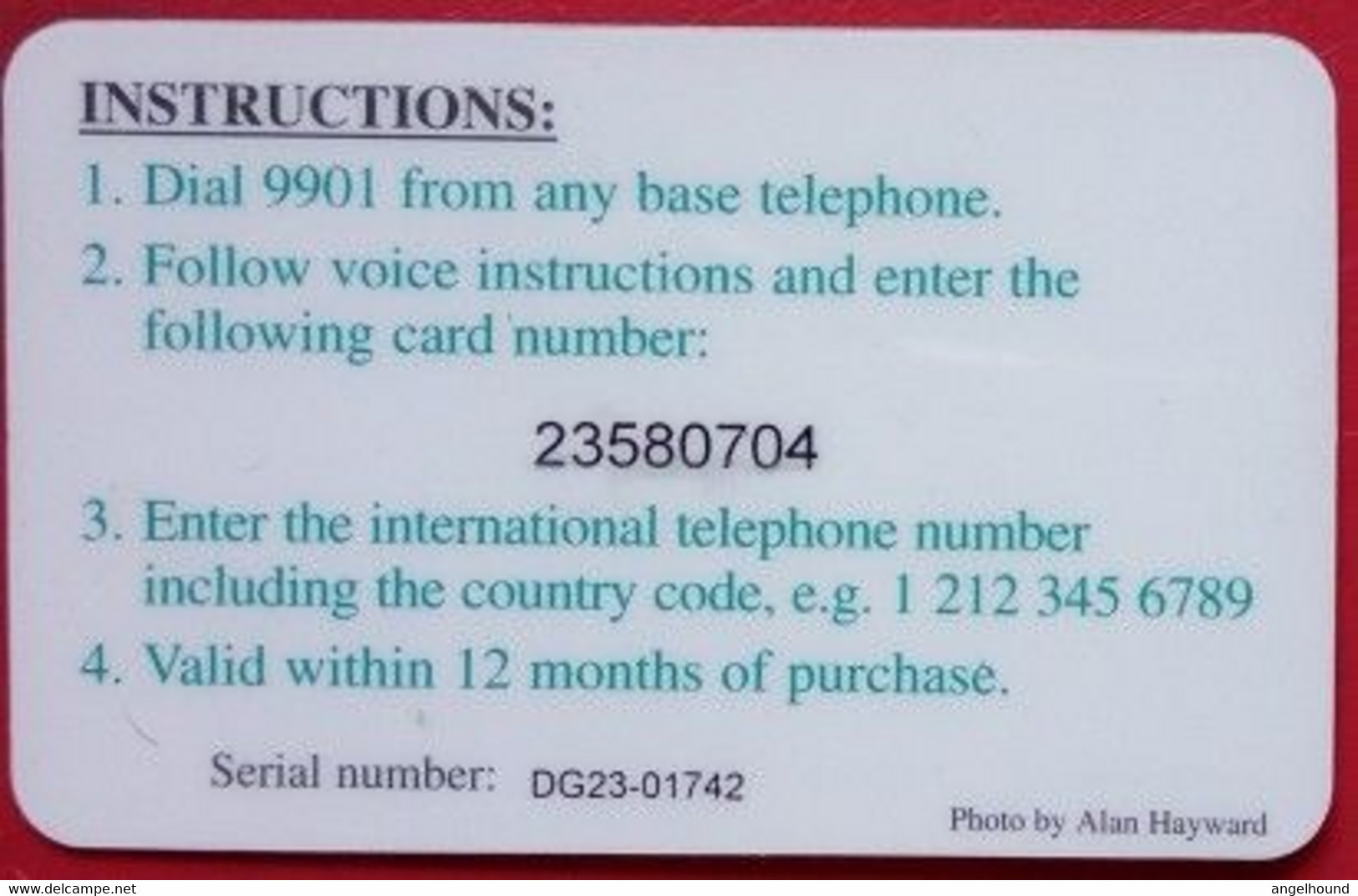 Diego Garcia $10 Cable And Wireless Prepaid, Crab With SN # DG-23 - Diego-Garcia