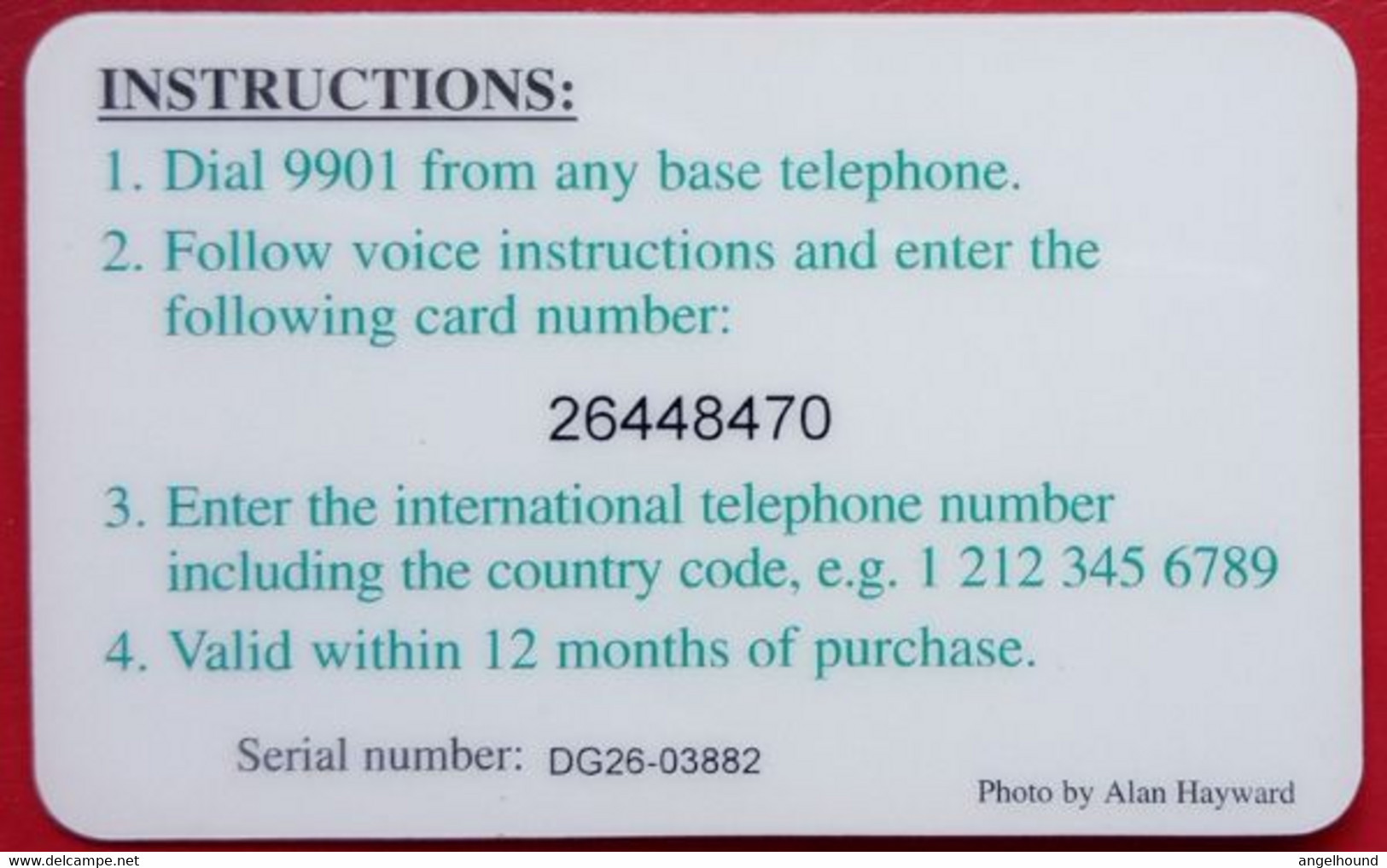 Diego Garcia $10 Cable And Wireless Prepaid, Crab With SN # DG-26 - Diego-Garcia