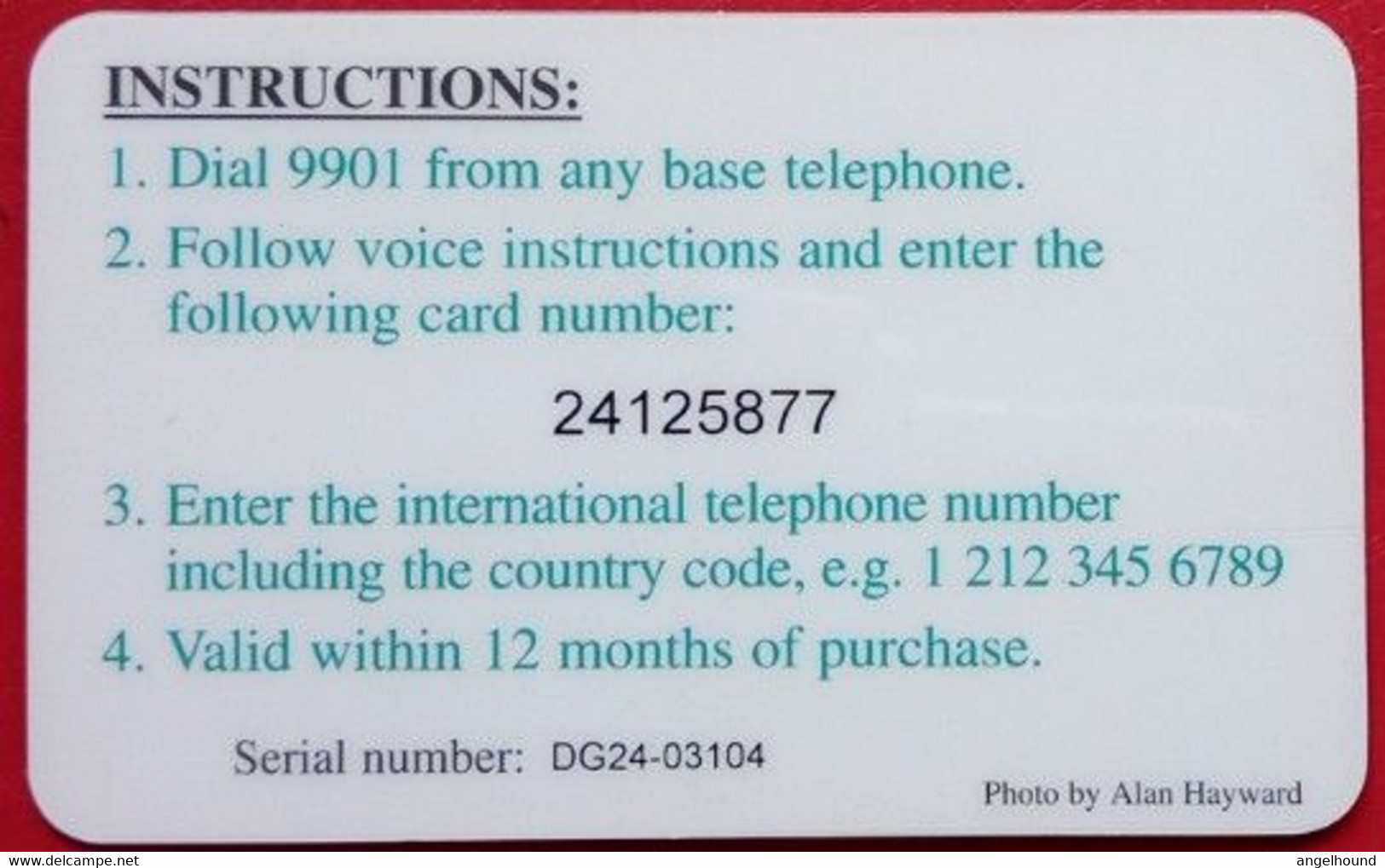 Diego Garcia $10 Cable And Wireless Prepaid, Crab With SN # DG-24 - Diego-Garcia