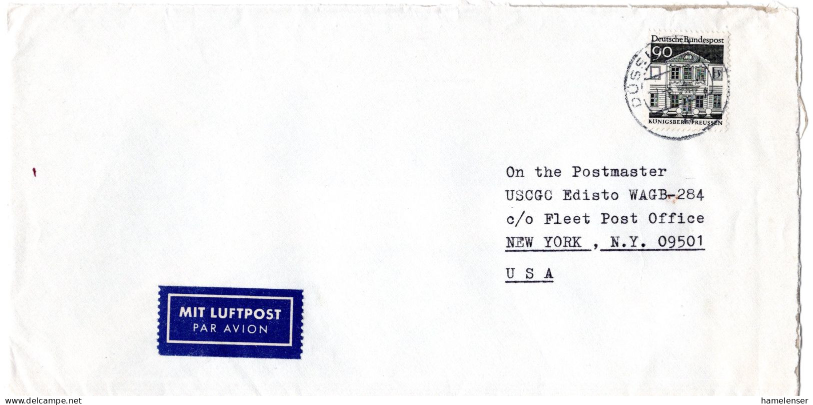 L65709 - Bund - 1970 - 90Pfg Gr.Bauten EF A LpBf DUESSELDORF -> New York, NY (USA) - Lettres & Documents