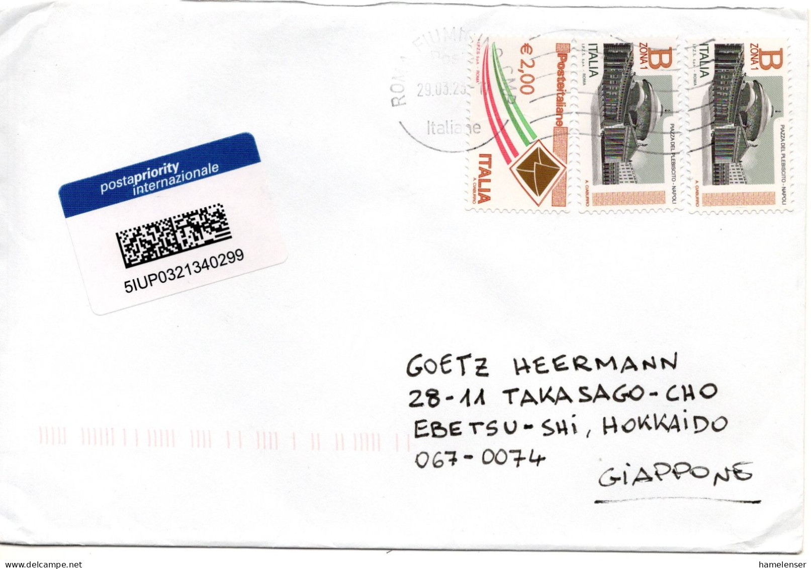 65711 - Italien - 2023 - €2,00 MiF A LpBf ROMA -> Japan - 2021-...: Poststempel