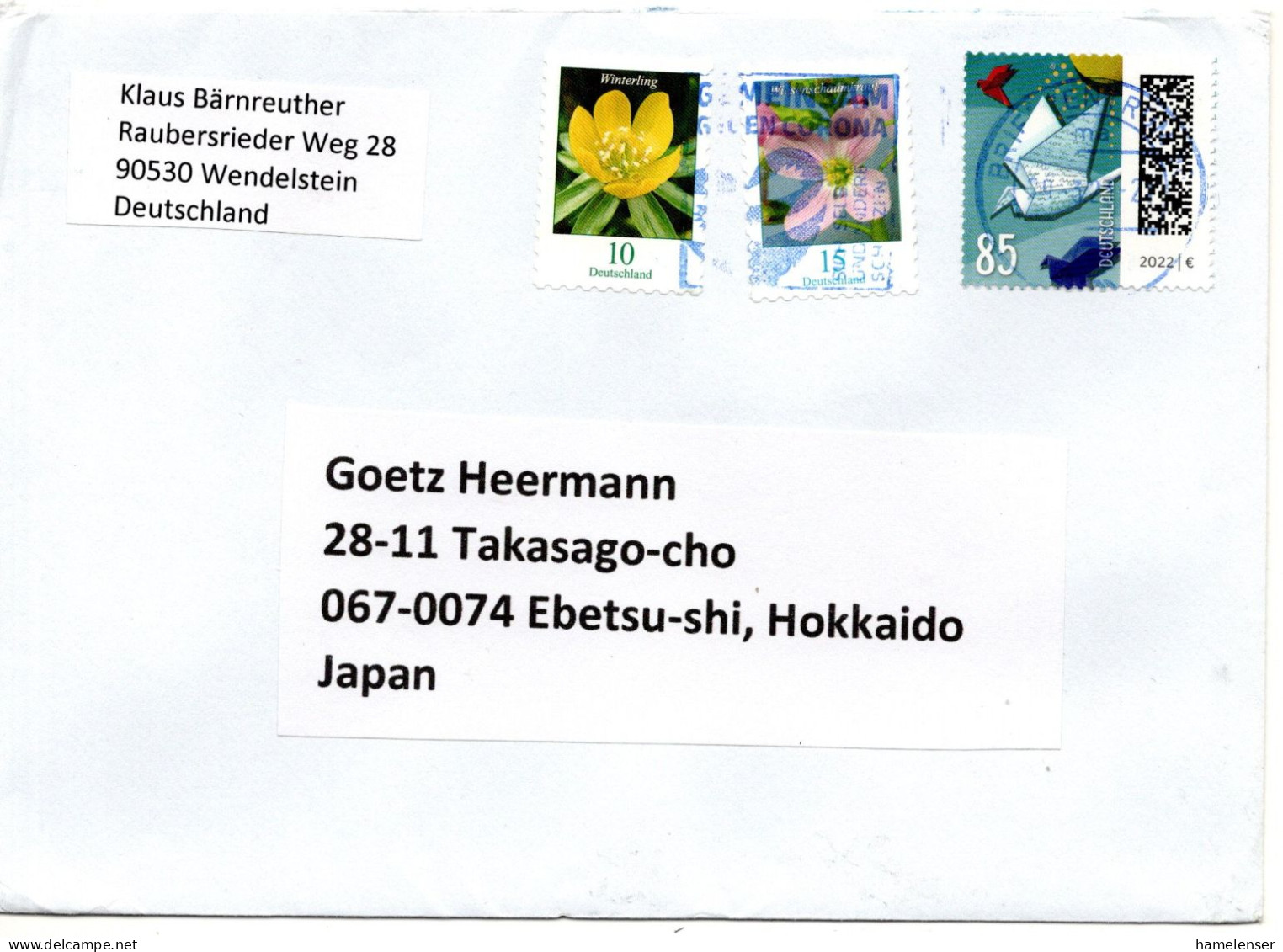 65712 - Bund - 2023 - 85c Brief MiF A Bf BRIEFZENTRUM 90 - ... CORONA -> Japan - Cartas & Documentos