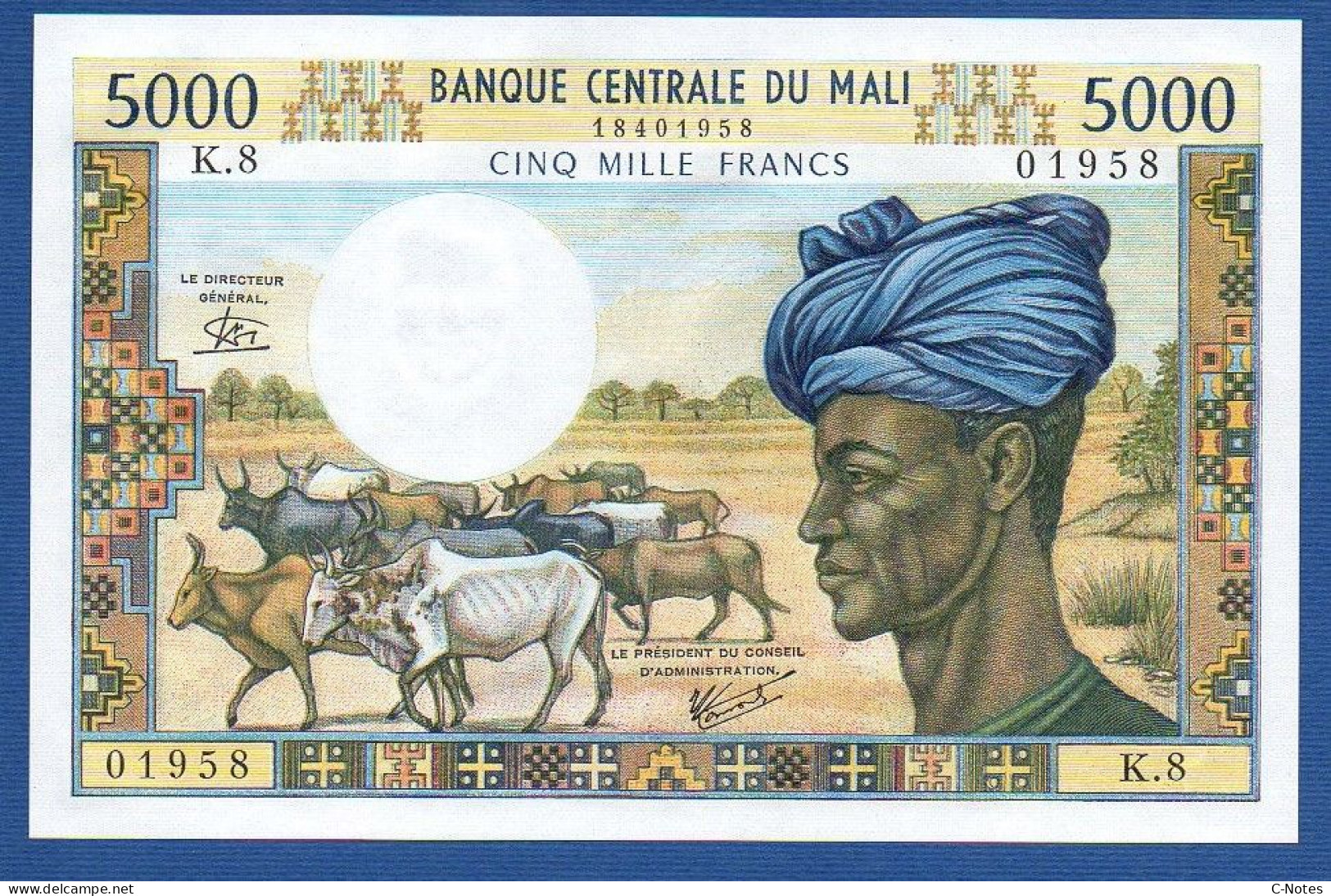 MALI - P.14e – 5000 Francs ND (1972 - 1984) UNC, S/n K.8 01958 - Mali