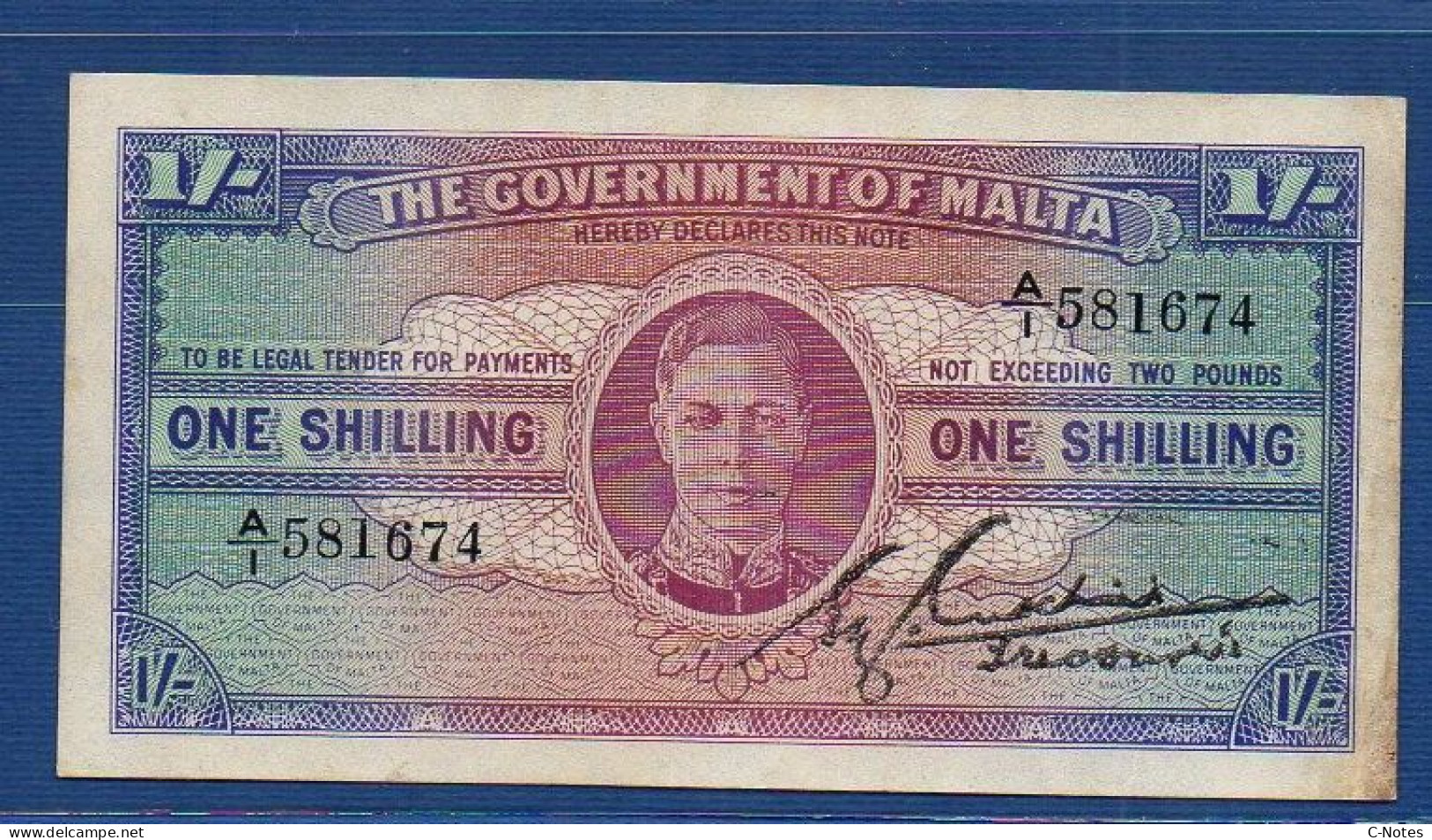 MALTA - P.16 – 1 Shilling ND (1943) XF/aUNC, S/n A/I 581674  "George VI" Issue - Malte