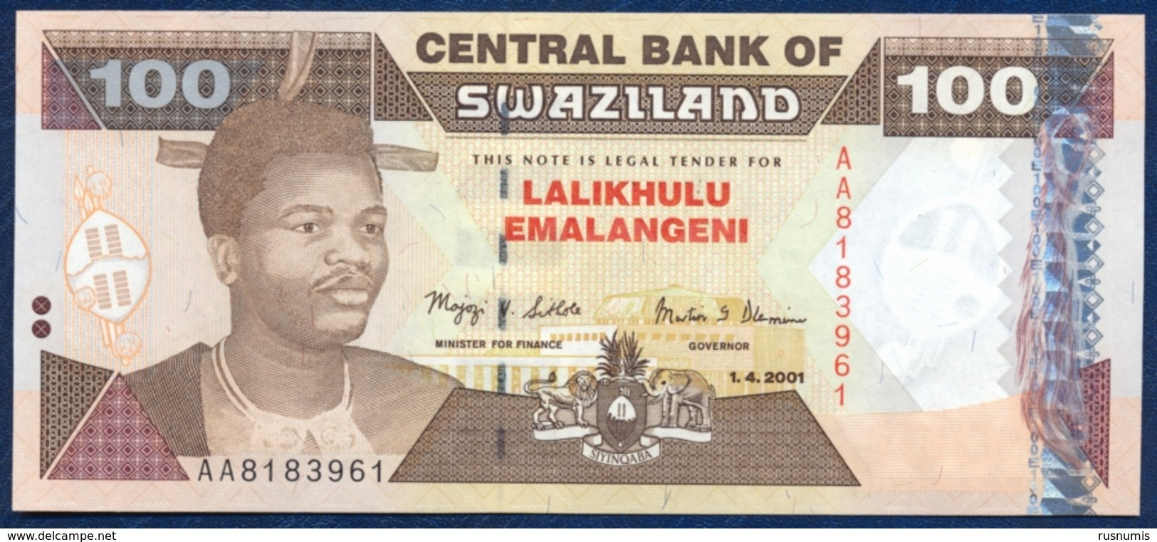 SWAZILAND 100 EMALANGENI P-32 PARLIAMENT ROCK FORMATION 2001 UNC - Swaziland