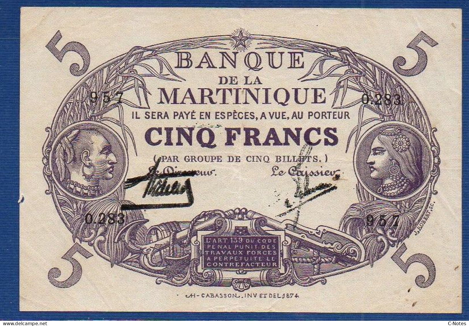 MARTINIQUE - P. 6 (1) – 5 Francs L. 1901 (1934-1945) VF+, S/n  O.283 957 - Otros – América