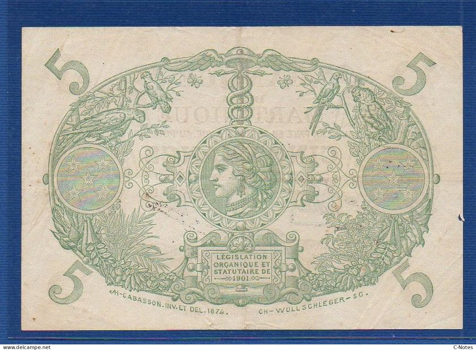 MARTINIQUE - P. 6 (1) – 5 Francs L. 1901 (1934-1945) VF+, S/n  O.283 957 - Other - America
