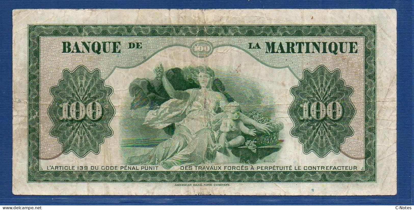 MARTINIQUE - P.19a1 – 100 Francs ND (1942) Circulated/ F+, S/n G58 211 - Altri – America