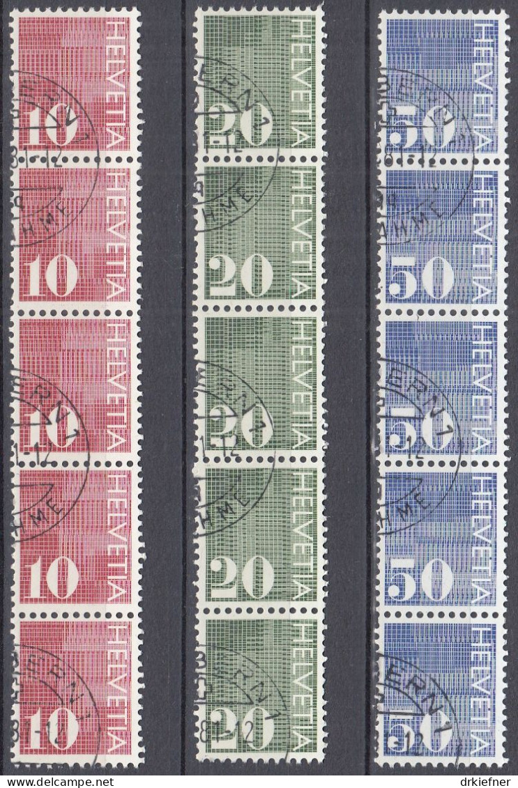 SCHWEIZ  933-35 R II, 5erStreifen Nummer Dreistellig, Gestempelt, Ziffer Auf Muster, 1970 - Franqueo