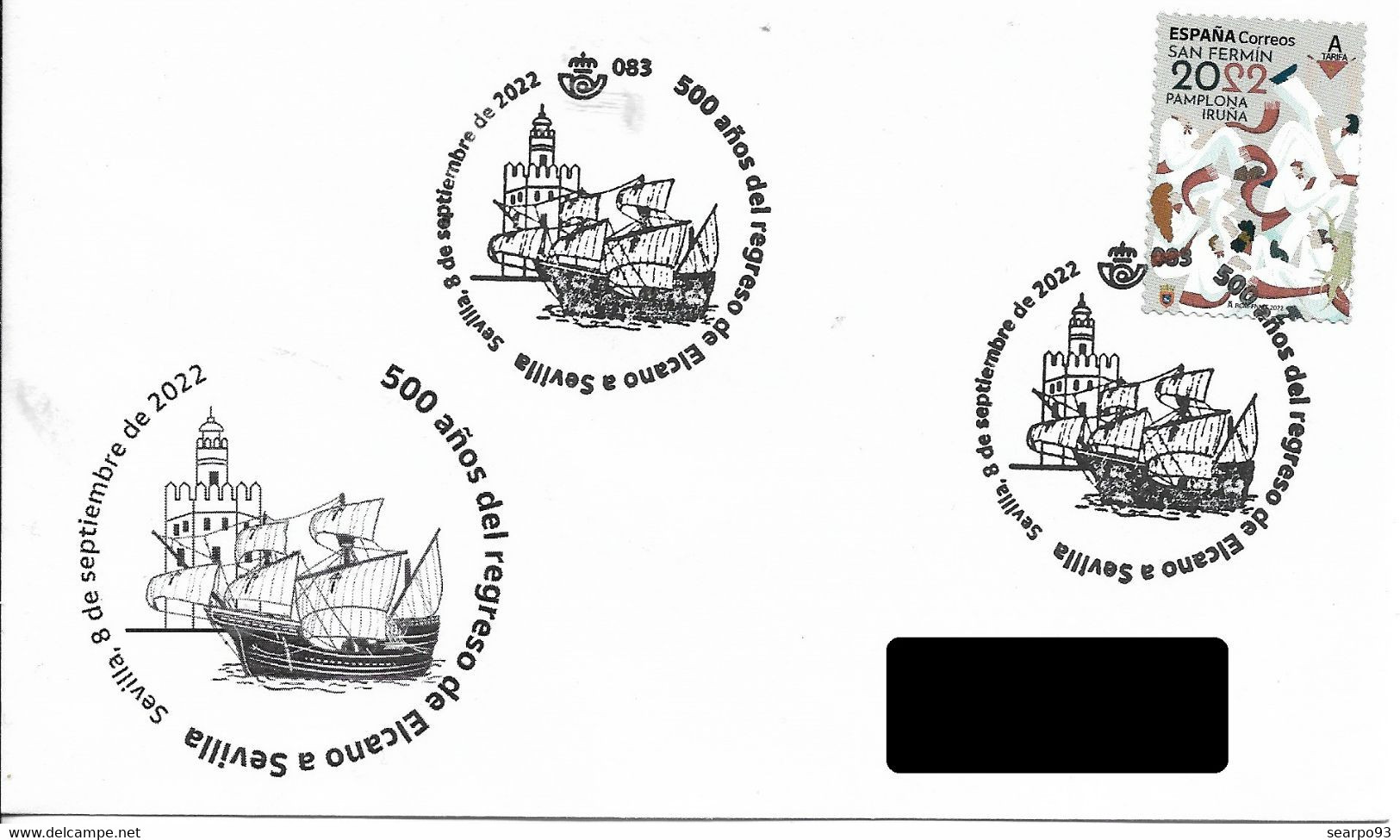 SPAIN. POSTMARK. 500 YEARS OF THE RETURN OF ELCANO TO SEVILLE. BOAT. 2022 - Machines à Affranchir (EMA)