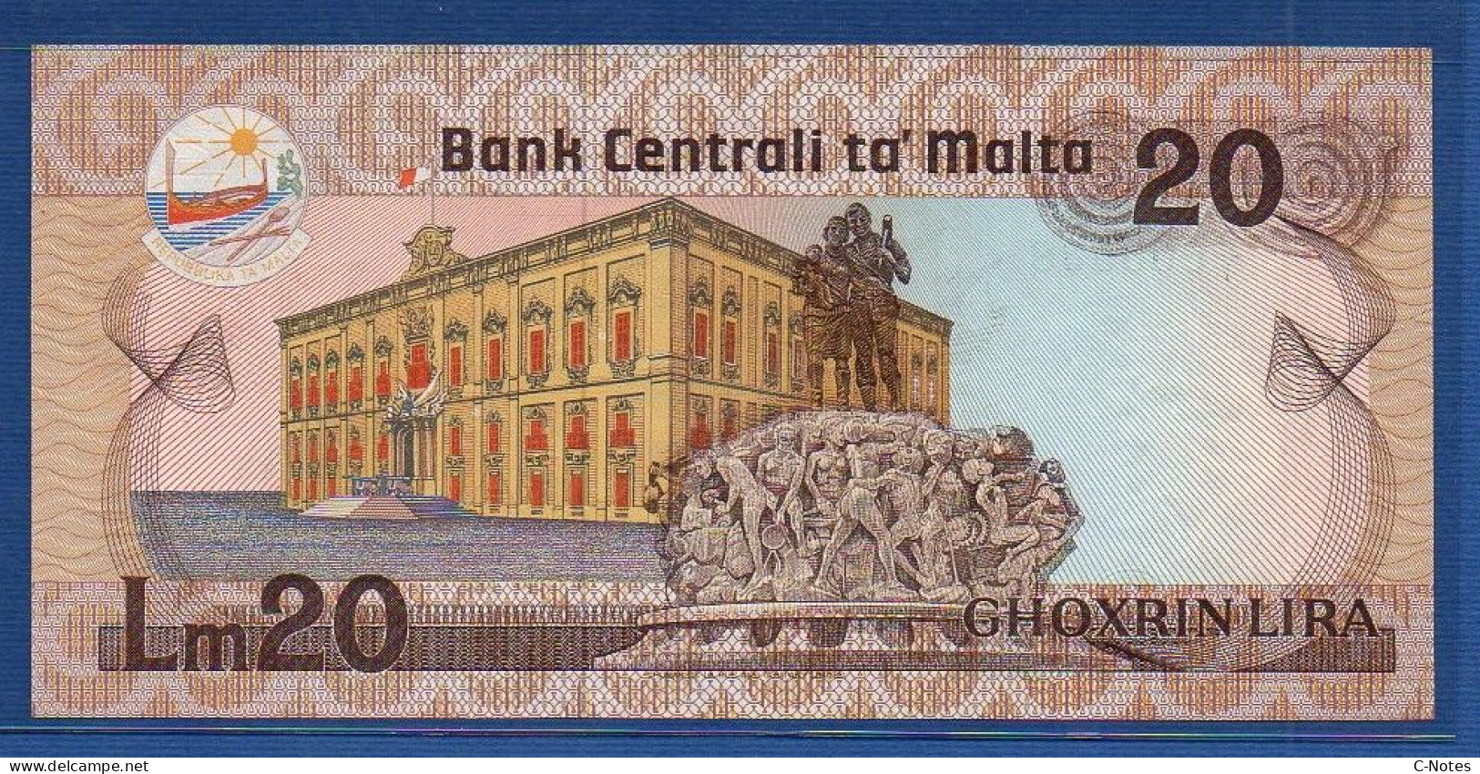 MALTA - P.40 – 20 Liri L. 1967 (1986) UNC, S/n D/I 000338 "Agata Barbara" Issue  - LOW NUMBER - Malte