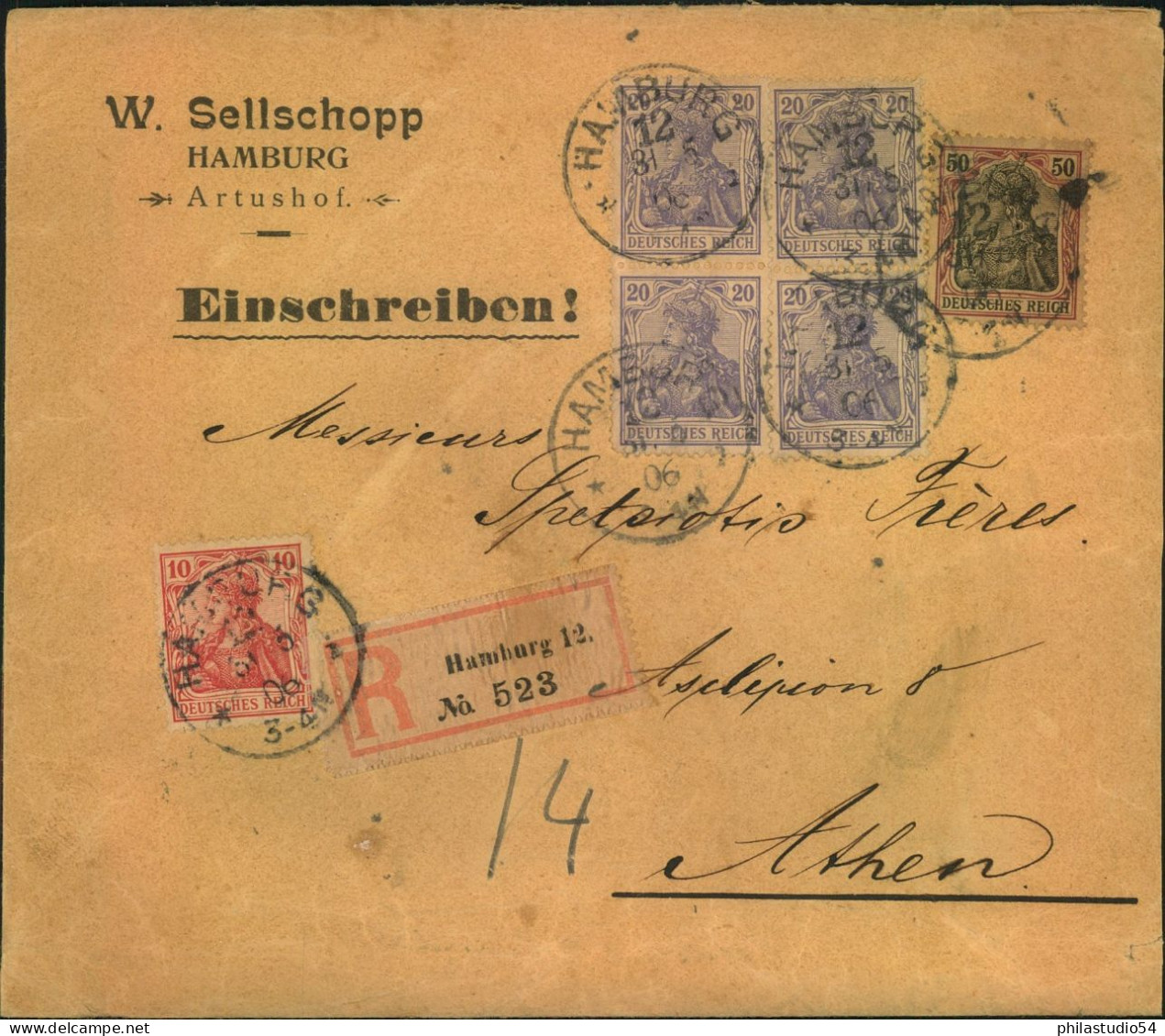 1906, Dekoratives Einschreiben Mit Germania-Frankatur Ab HAMBURG - Briefe U. Dokumente