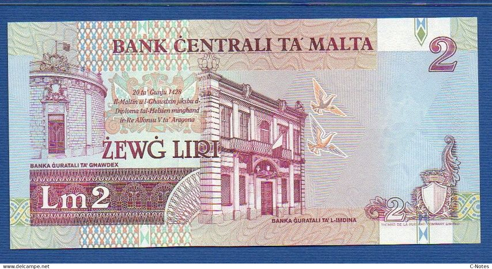 MALTA - P.45b – 2 Liri L. 1967 (1994) UNC, S/n A/12 858322 - Malta