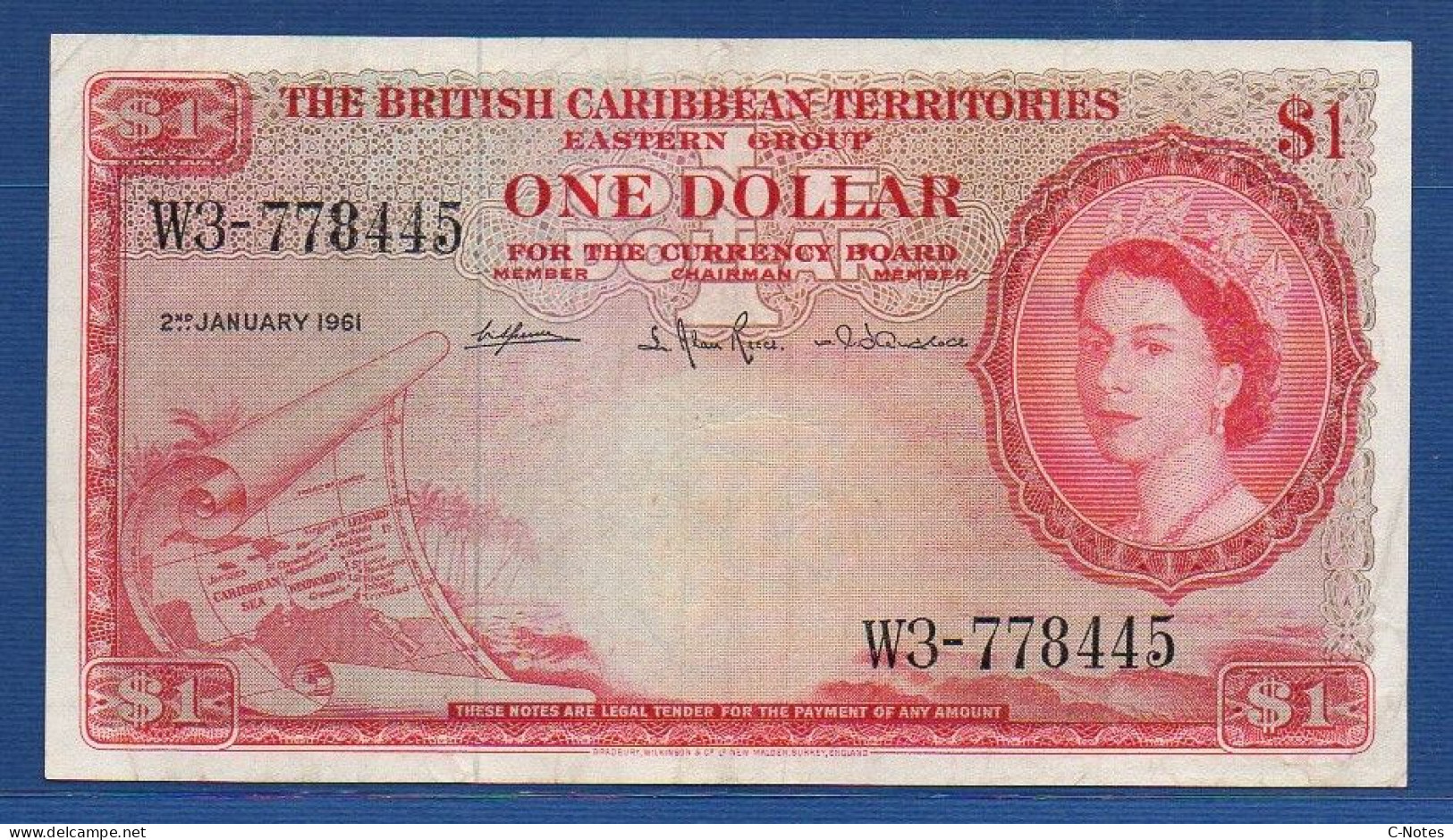 BRITISH CARIBBEAN TERRITORIES - P. 7c – 1 Dollar 02.01.1961 VF, Serie W3-778446 - Caraïbes Orientales